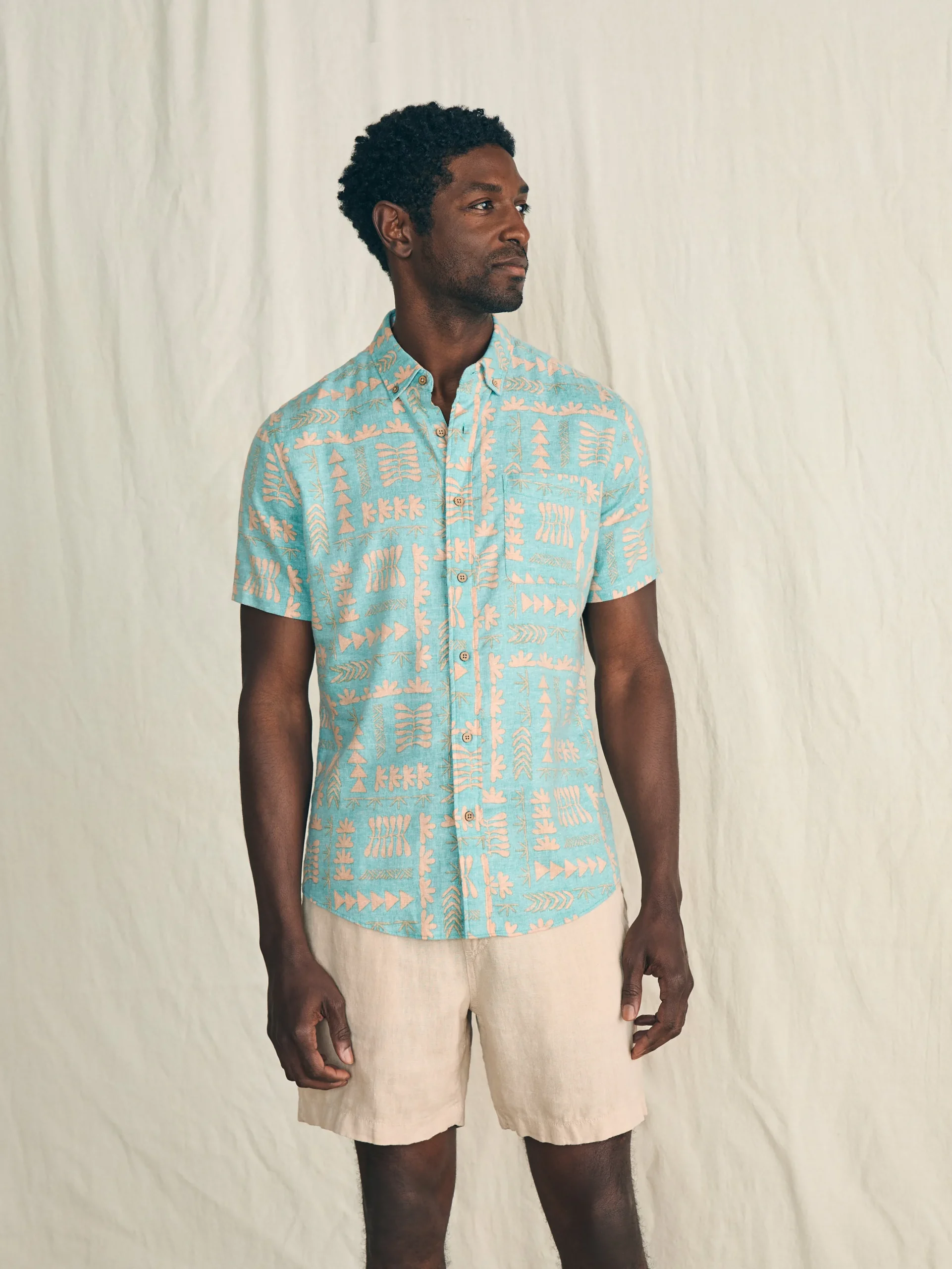 Shirts^Faherty Brand Anna Kahalekulu Short-Sleeve Breeze Shirt - Teal Naupaka