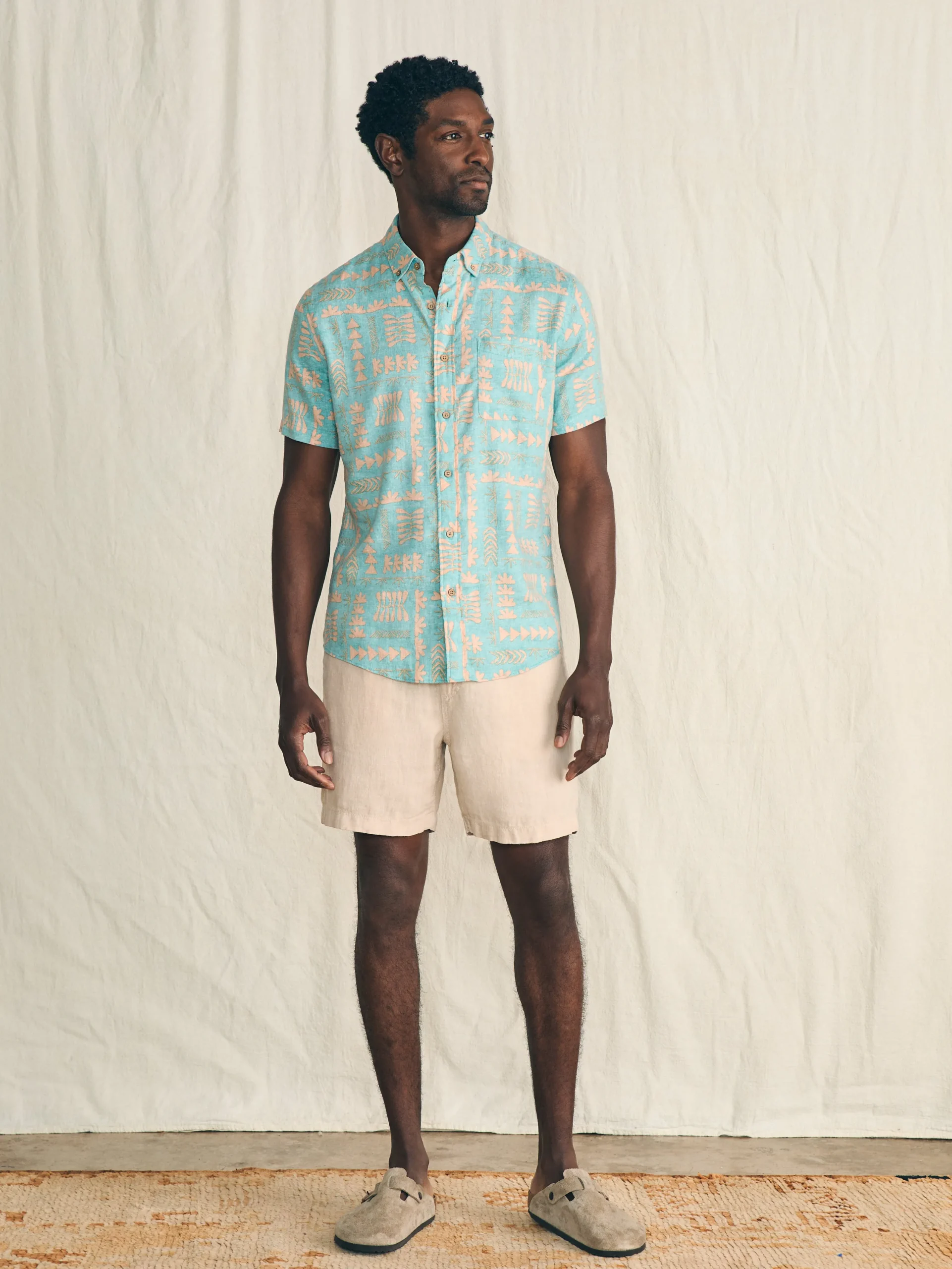 Shirts^Faherty Brand Anna Kahalekulu Short-Sleeve Breeze Shirt - Teal Naupaka