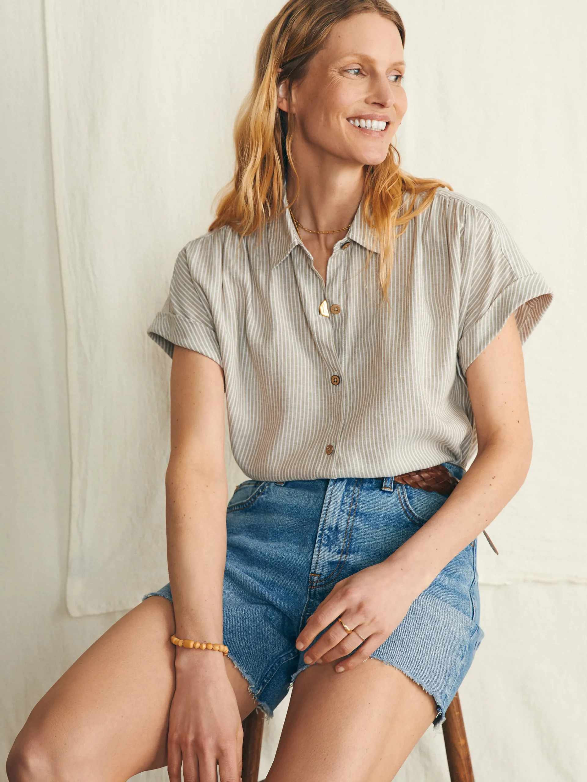 Shirts & Tops^Faherty Brand Breeze Shirt - Tan Petite Stripe