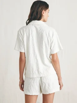Shirts & Tops^Faherty Brand Cabana Towel Terry Short Sleeve Button Up - Tropic Fern Vintage White