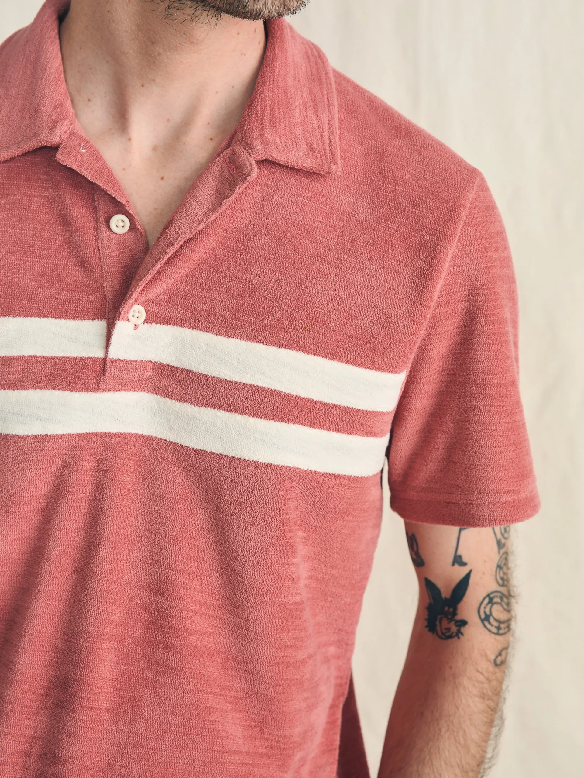 Polo Shirts^Faherty Brand Cabana Towel Terry Surf Stripe Polo Shirt - Faded Flag