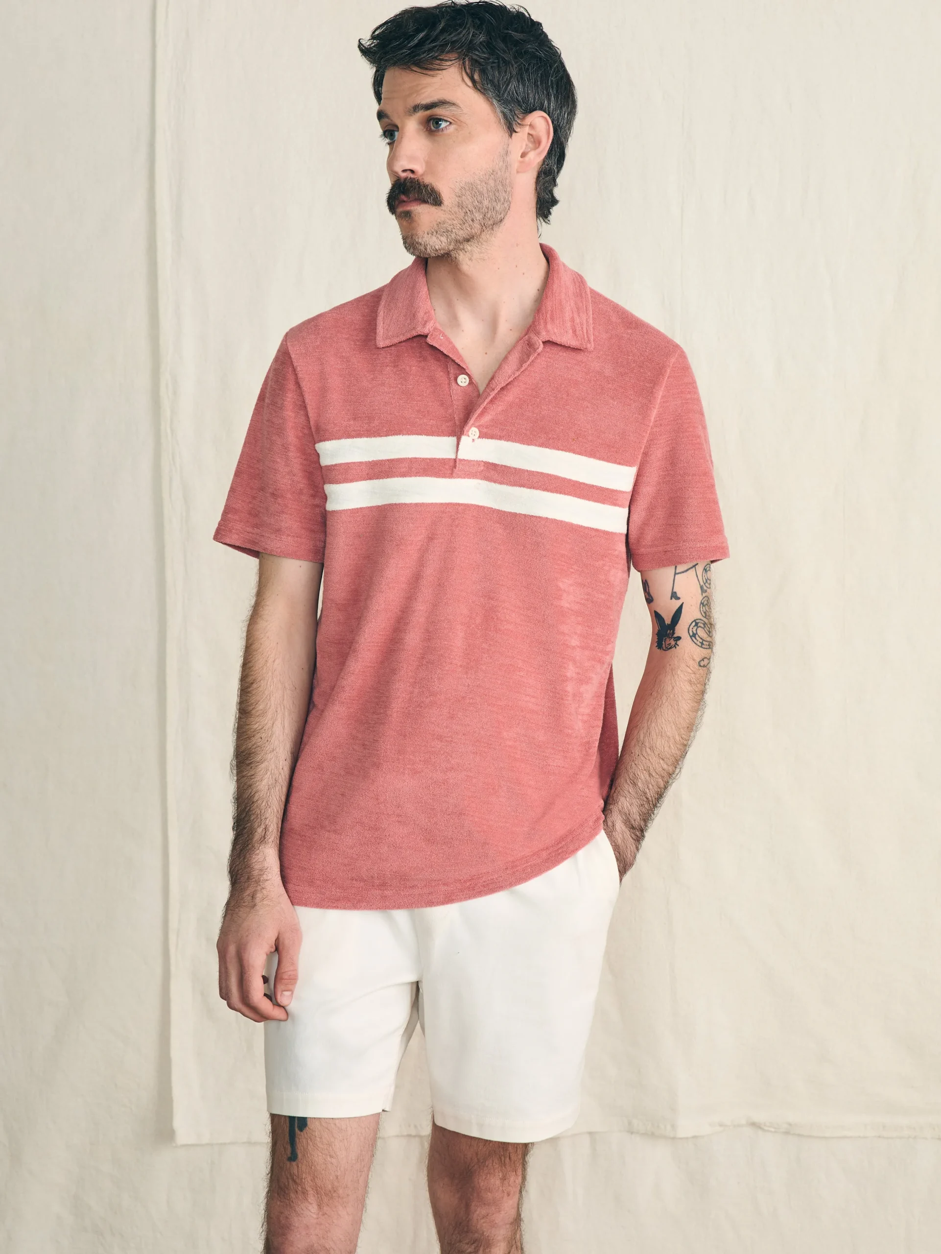 Polo Shirts^Faherty Brand Cabana Towel Terry Surf Stripe Polo Shirt - Faded Flag