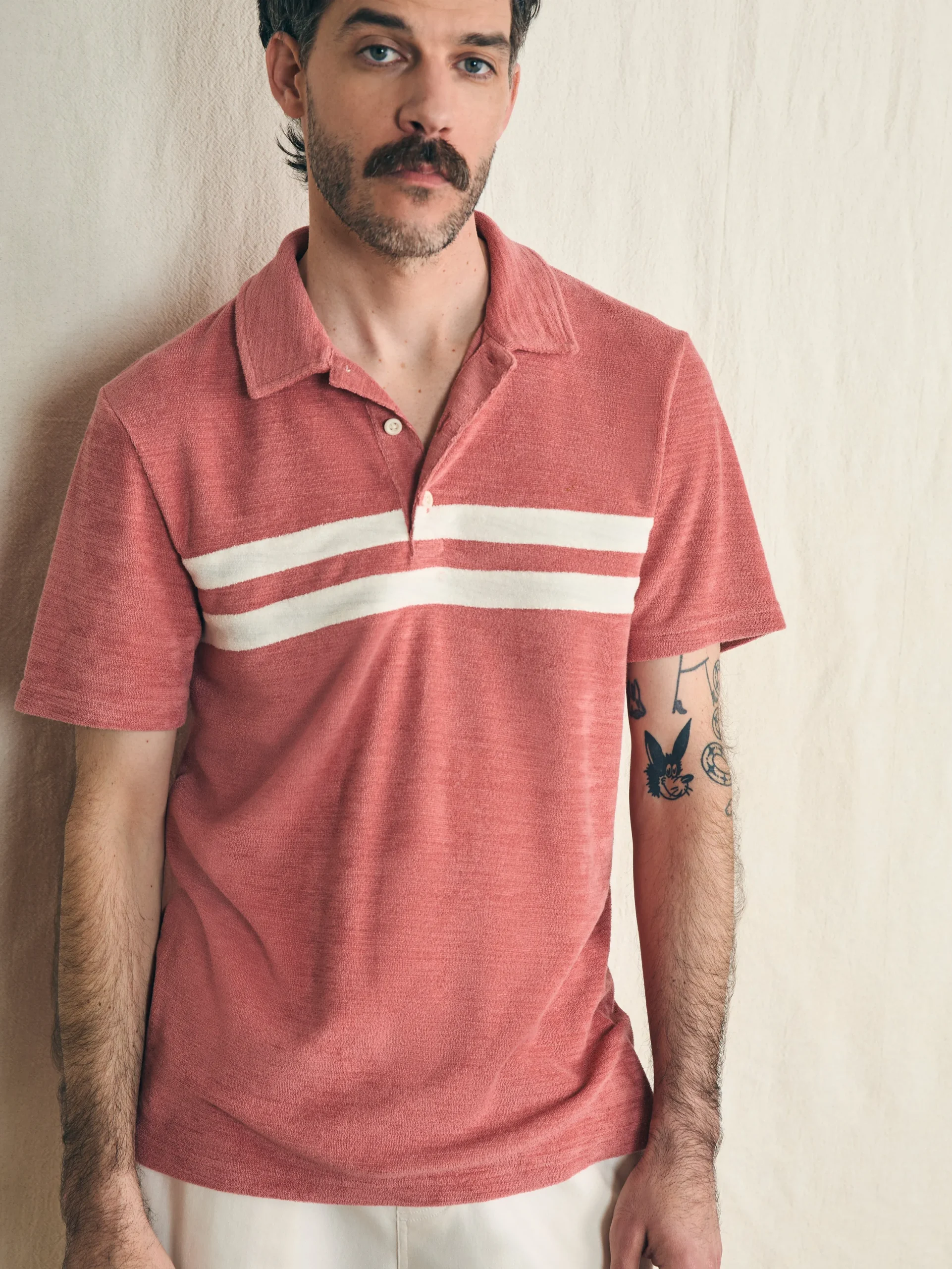 Polo Shirts^Faherty Brand Cabana Towel Terry Surf Stripe Polo Shirt - Faded Flag