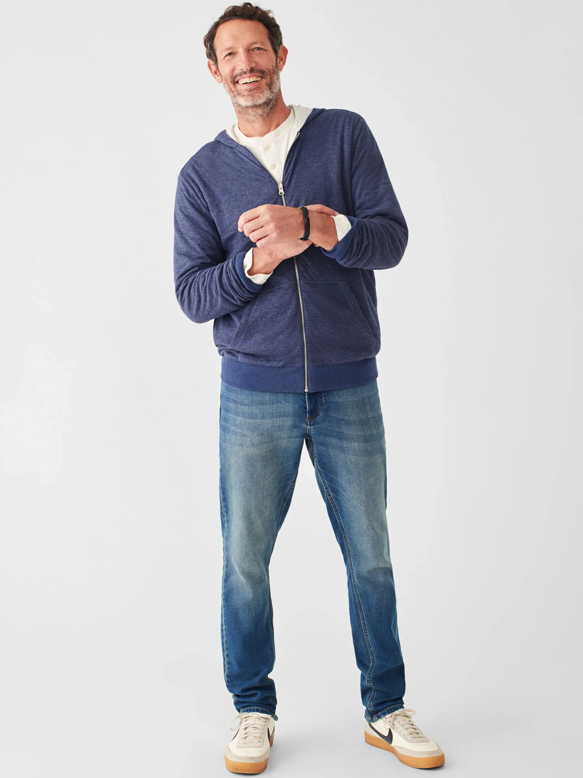 Hoodies & Sweatshirts^Faherty Brand Cloud Cotton Reversible Zip Hoodie - Navy Heather Ivory Heather