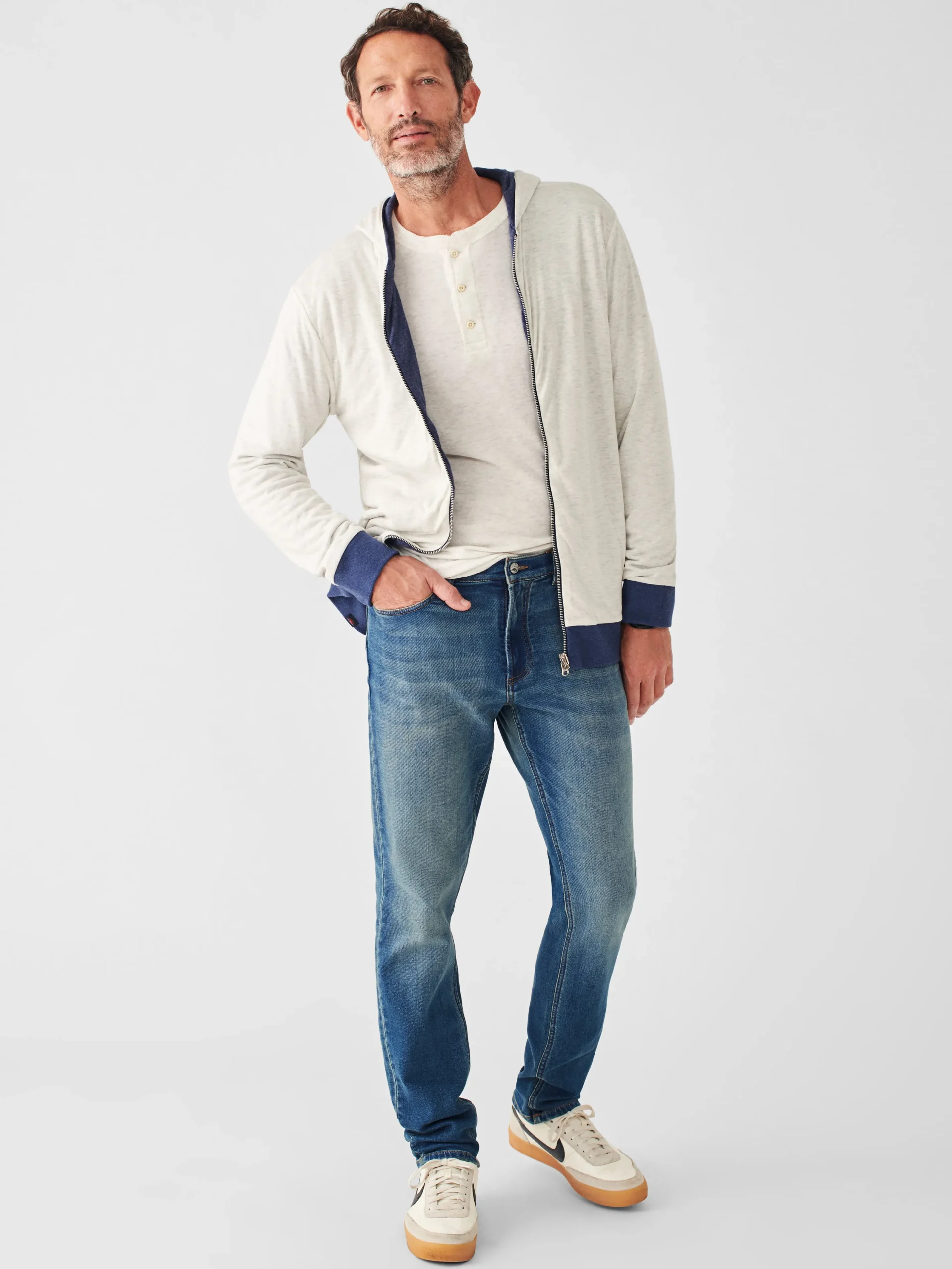 Hoodies & Sweatshirts^Faherty Brand Cloud Cotton Reversible Zip Hoodie - Navy Heather Ivory Heather