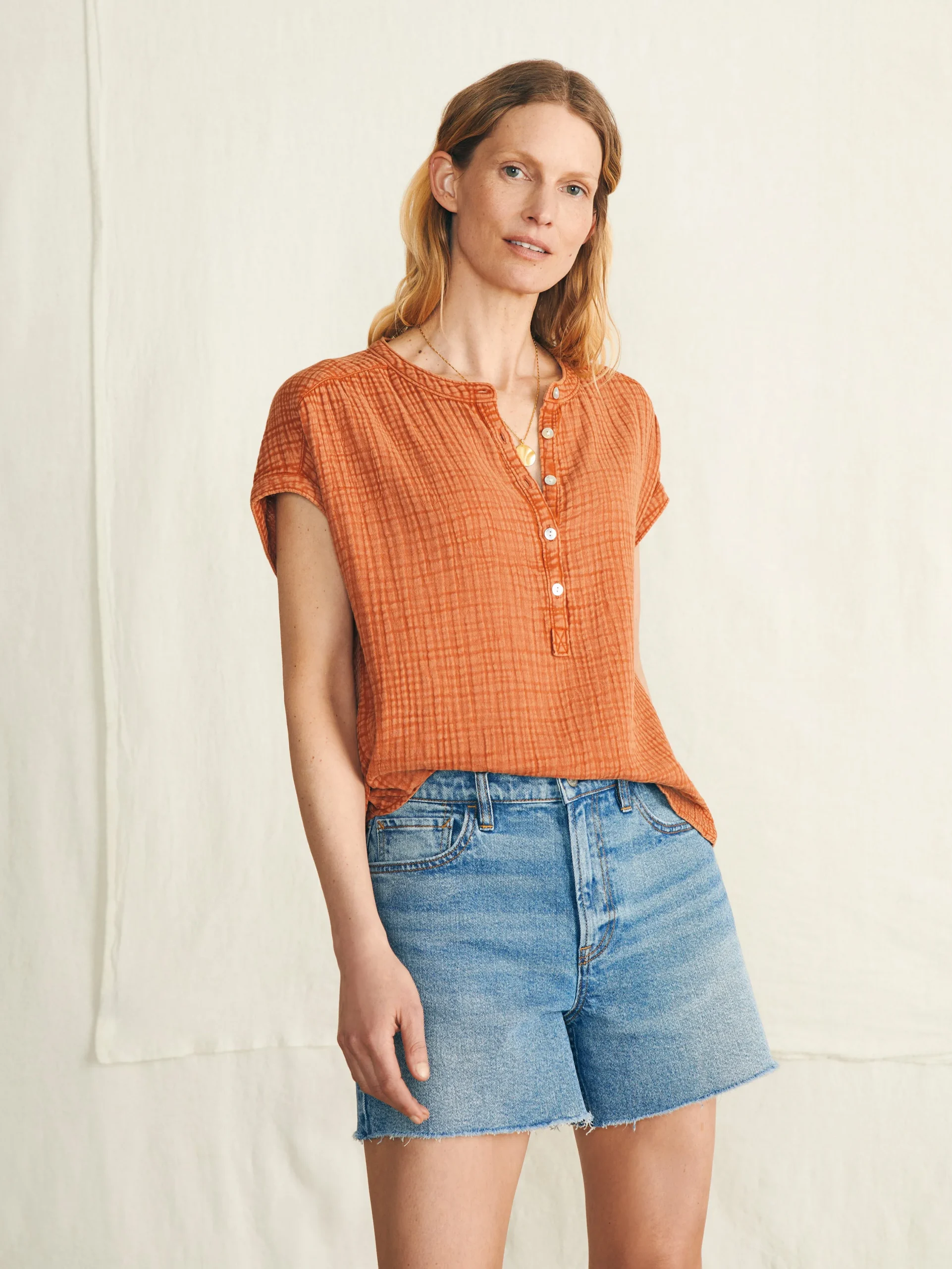 Shirts & Tops^Faherty Brand Dream Cotton Gauze Desmond Top - Bombay Brown