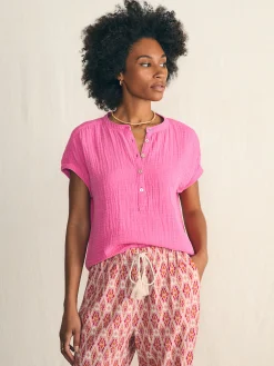 Shirts & Tops^Faherty Brand Dream Cotton Gauze Desmond Top - Cone Flower