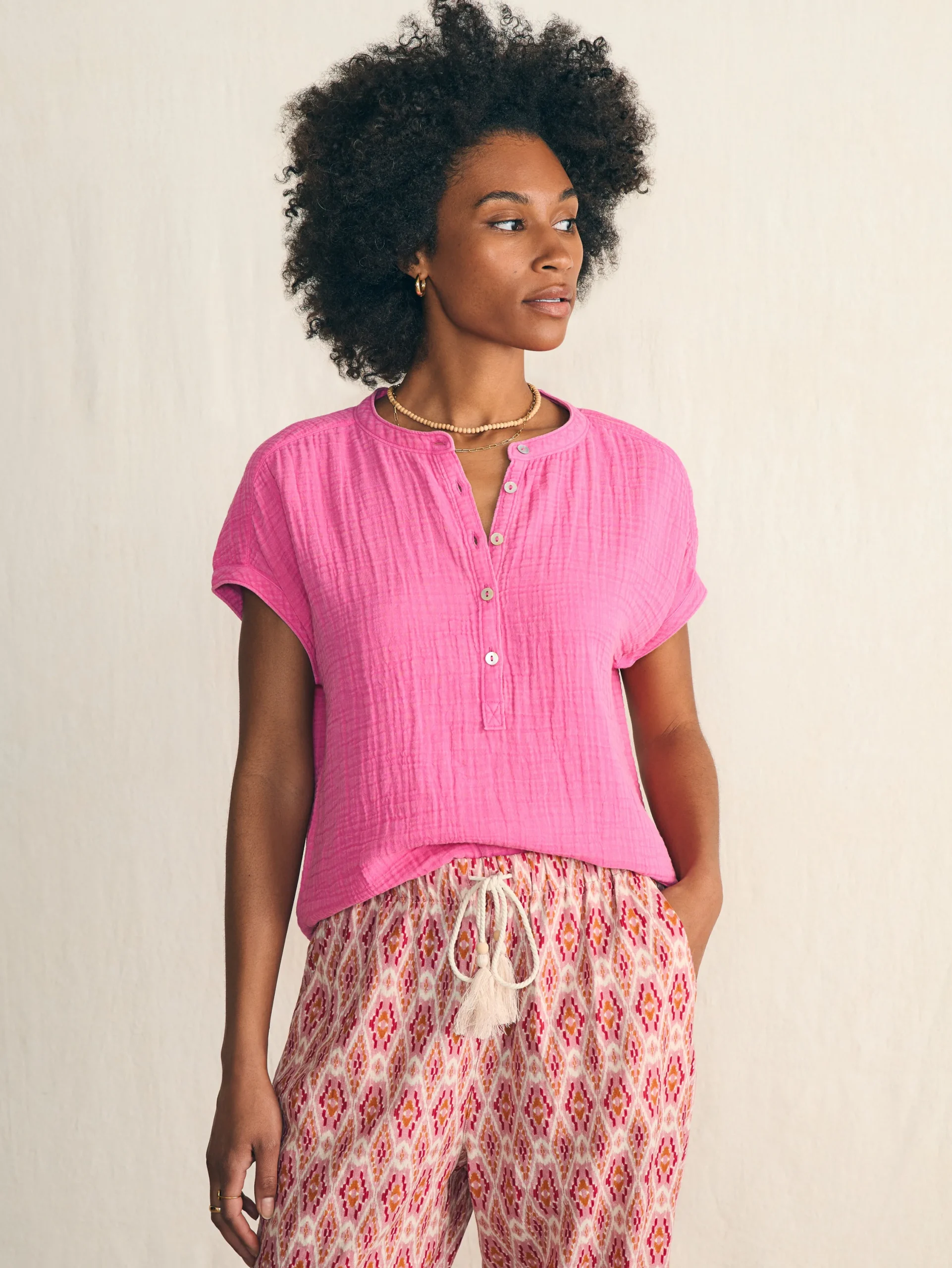 Shirts & Tops^Faherty Brand Dream Cotton Gauze Desmond Top - Cone Flower