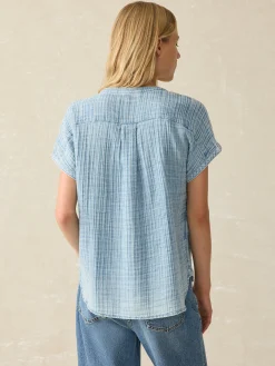 Shirts & Tops^Faherty Brand Dream Cotton Gauze Desmond Top - Light Indigo Wash