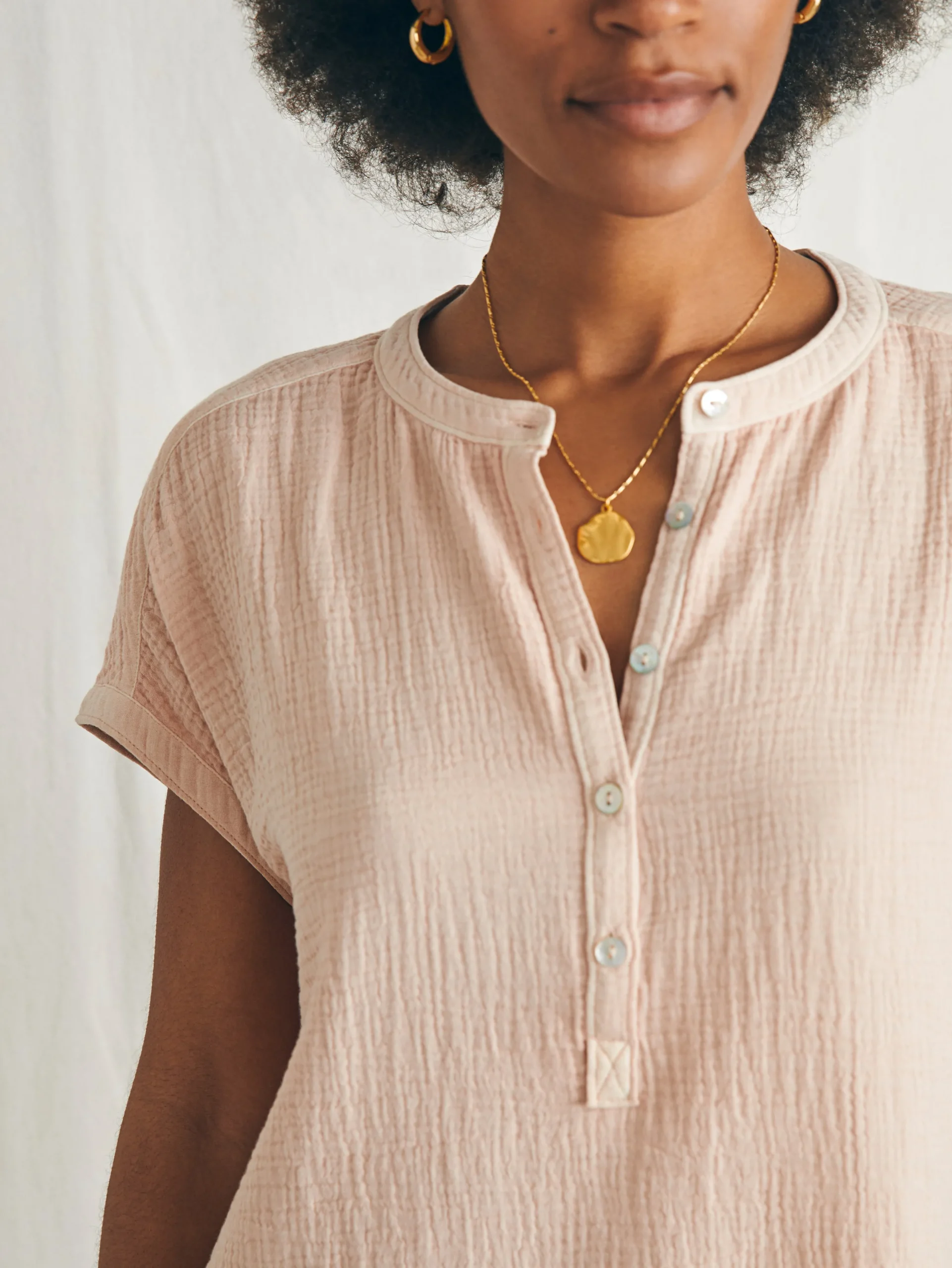 Shirts & Tops^Faherty Brand Dream Cotton Gauze Desmond Top - Peach Whip