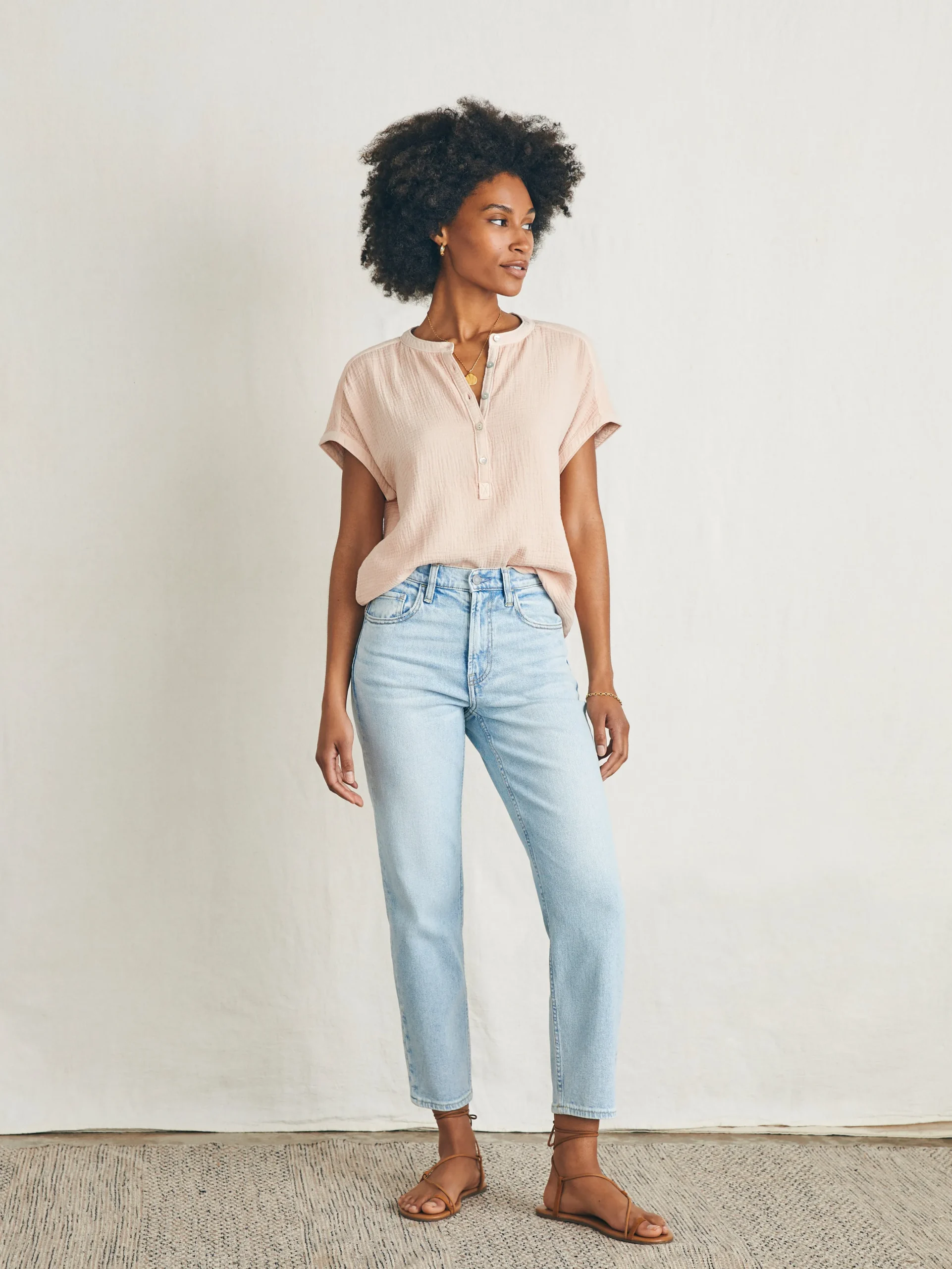 Shirts & Tops^Faherty Brand Dream Cotton Gauze Desmond Top - Peach Whip