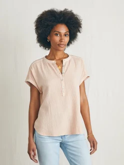 Shirts & Tops^Faherty Brand Dream Cotton Gauze Desmond Top - Peach Whip