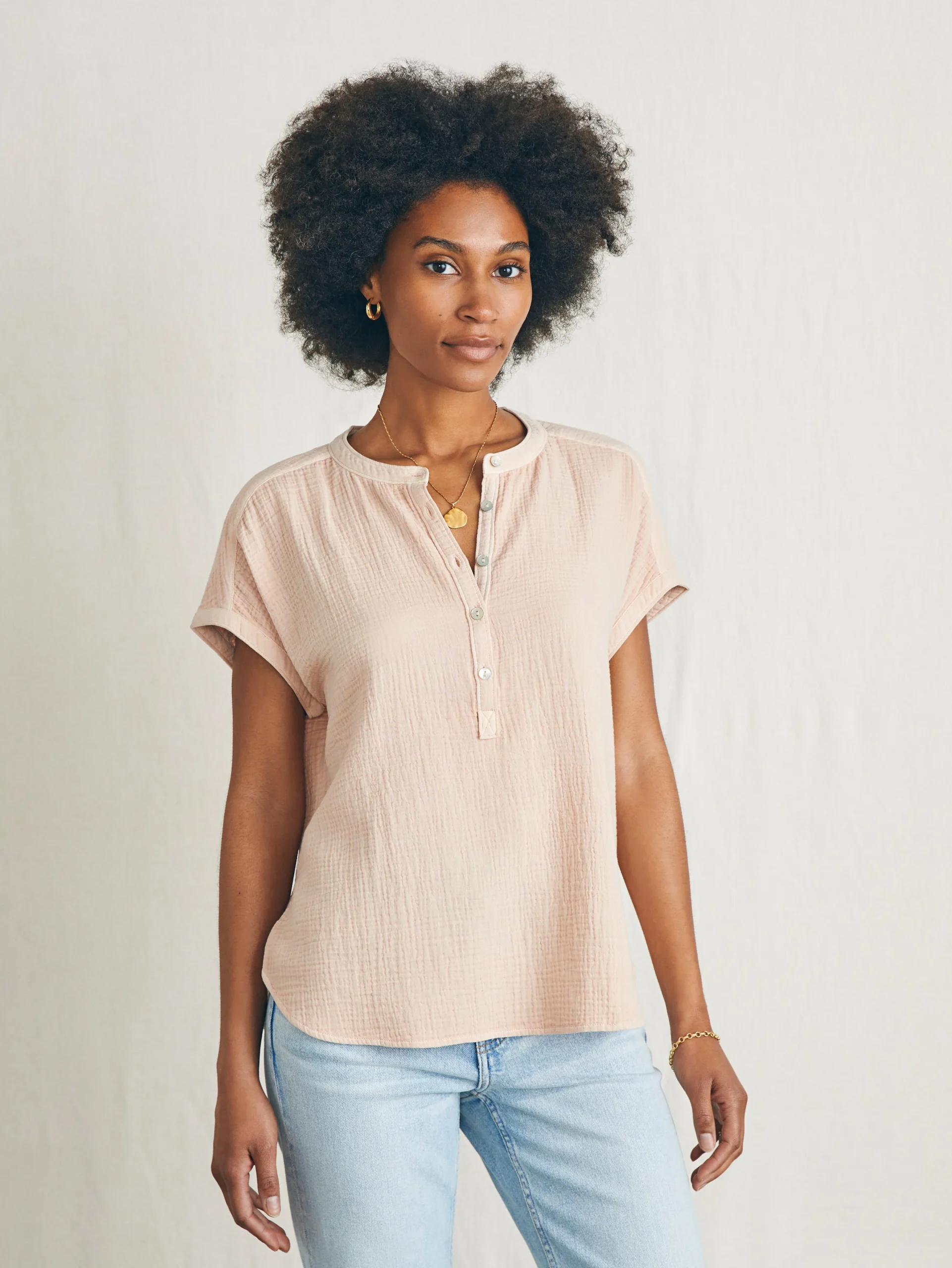 Shirts & Tops^Faherty Brand Dream Cotton Gauze Desmond Top - Peach Whip