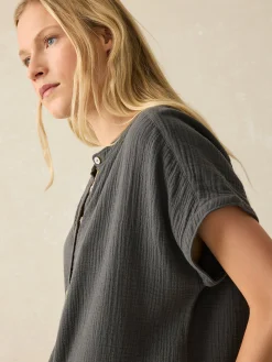 Shirts & Tops^Faherty Brand Dream Cotton Gauze Desmond Top - Washed Black