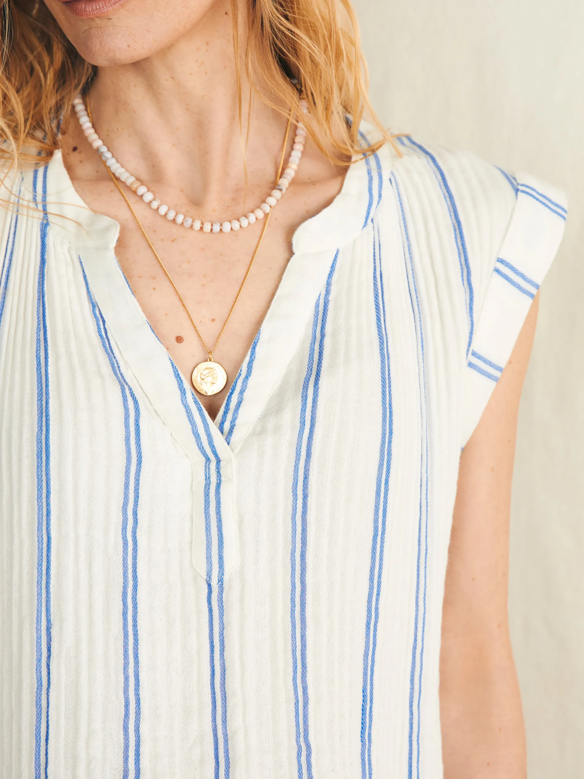 Shirts & Tops^Faherty Brand Dream Cotton Gauze Dylan Top - Back Bay Stripe