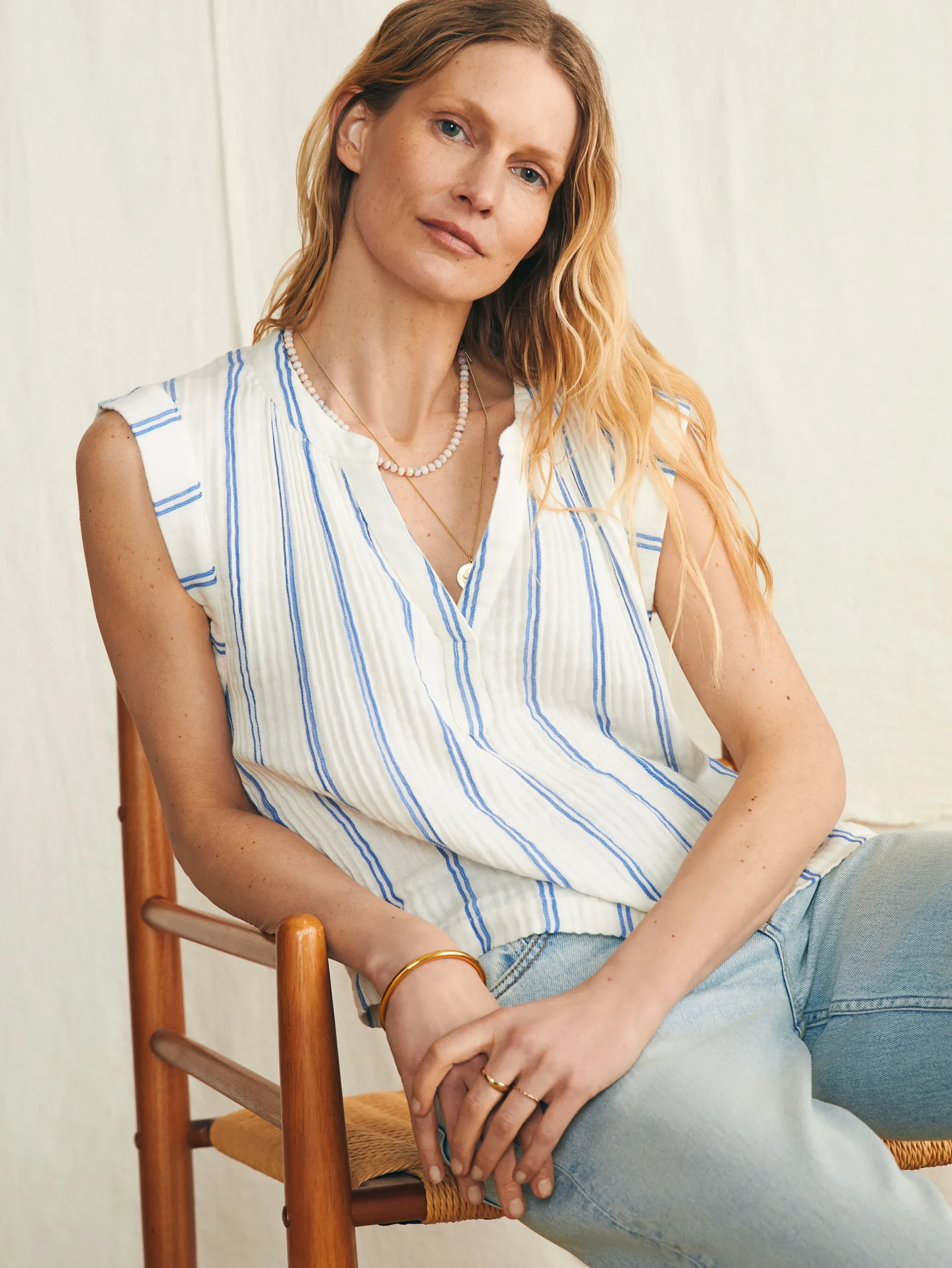 Shirts & Tops^Faherty Brand Dream Cotton Gauze Dylan Top - Back Bay Stripe