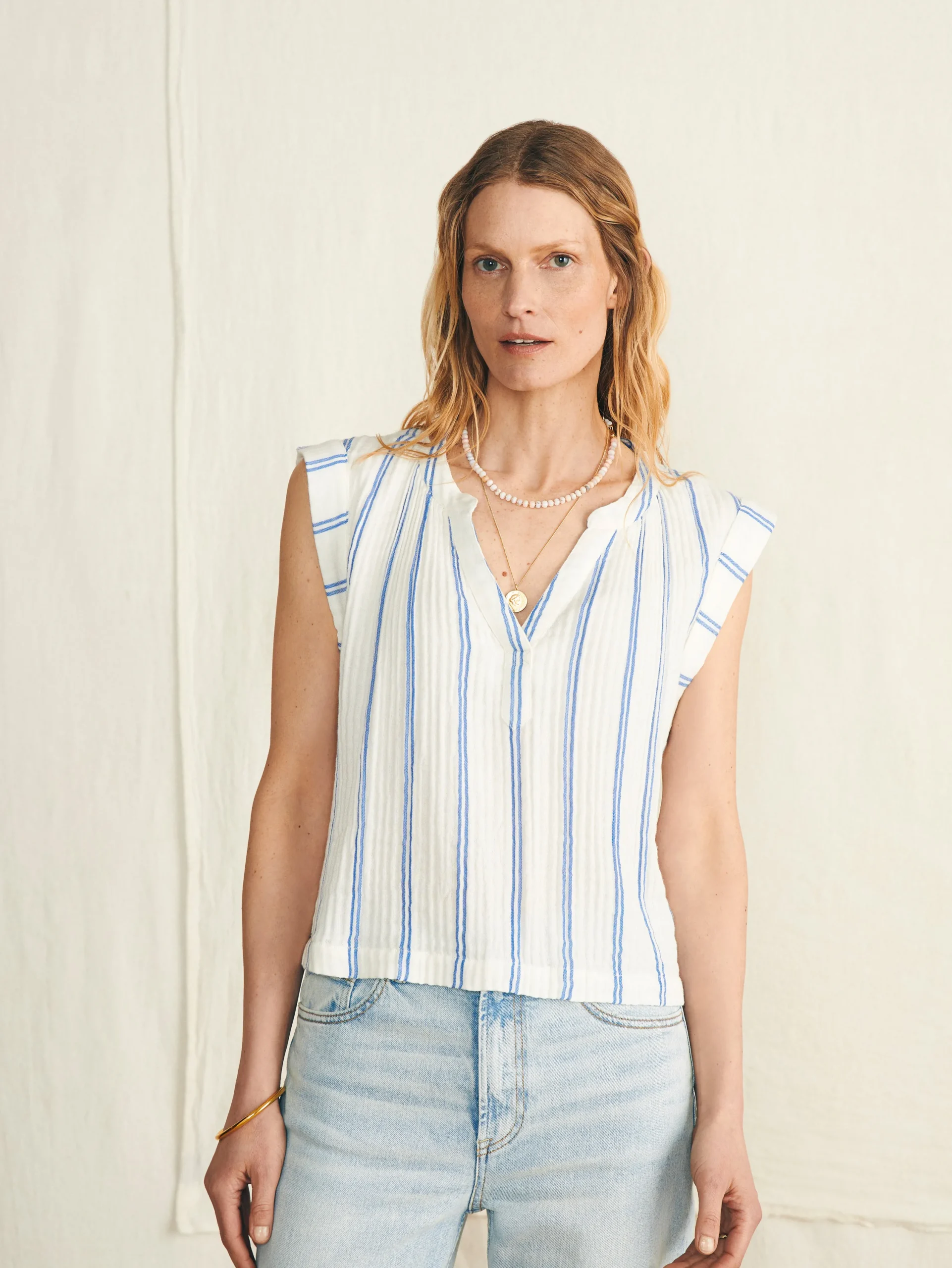 Shirts & Tops^Faherty Brand Dream Cotton Gauze Dylan Top - Back Bay Stripe