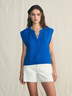Shirts & Tops^Faherty Brand Dream Cotton Gauze Dylan Top - Strong Blue