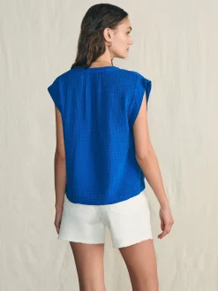Shirts & Tops^Faherty Brand Dream Cotton Gauze Dylan Top - Strong Blue