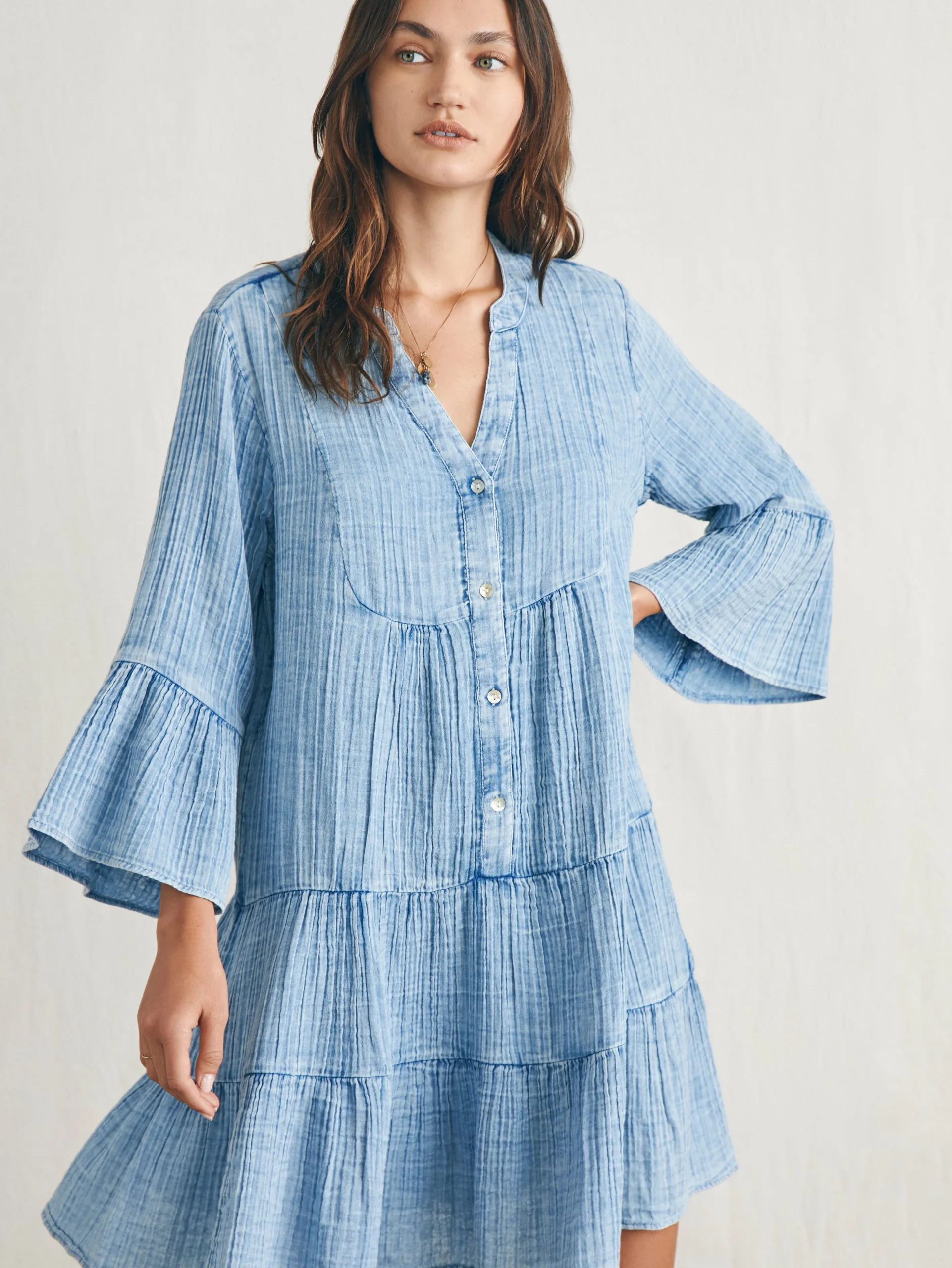 Dresses^Faherty Brand Dream Cotton Gauze Kasey Dress - Light Indigo Wash