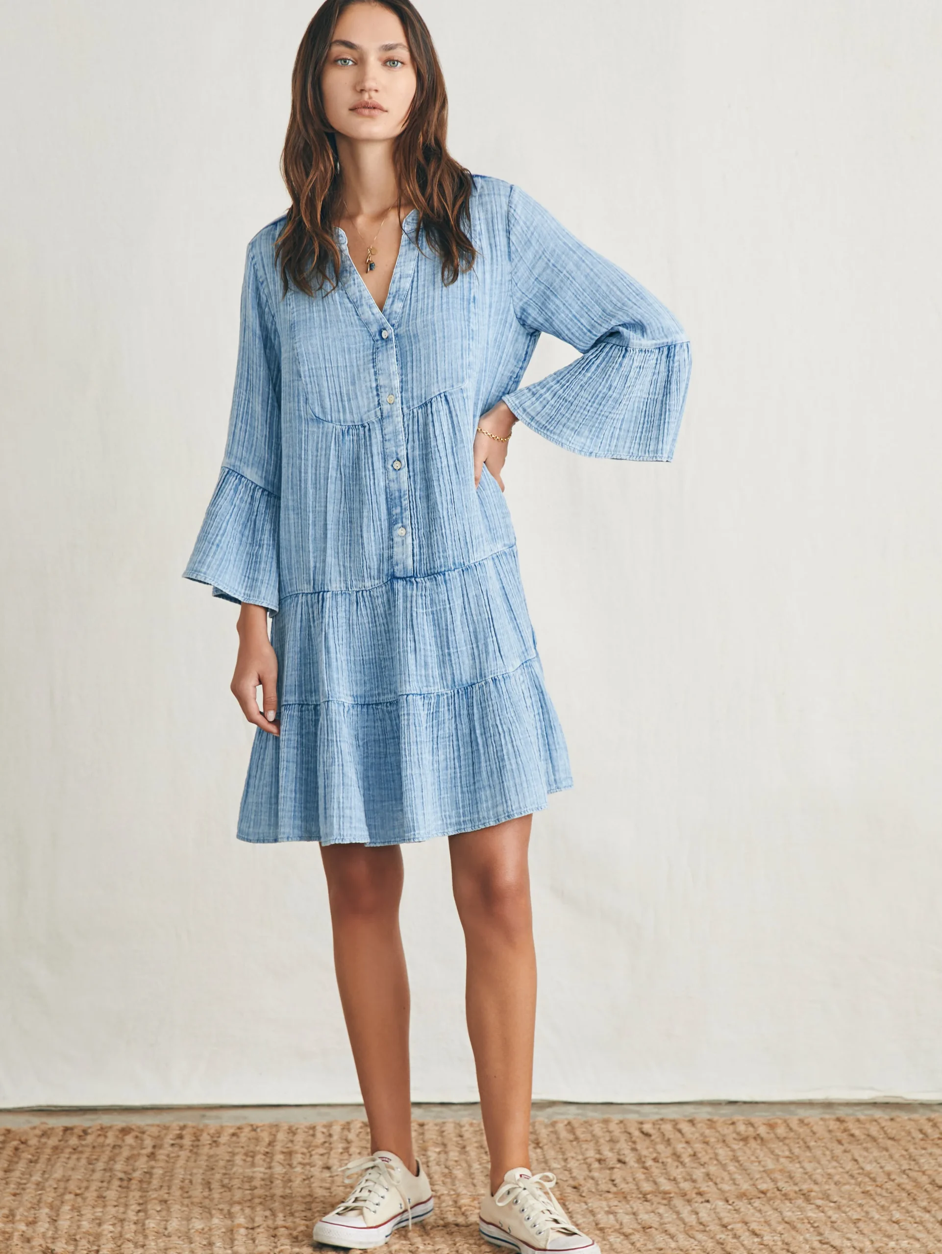 Dresses^Faherty Brand Dream Cotton Gauze Kasey Dress - Light Indigo Wash