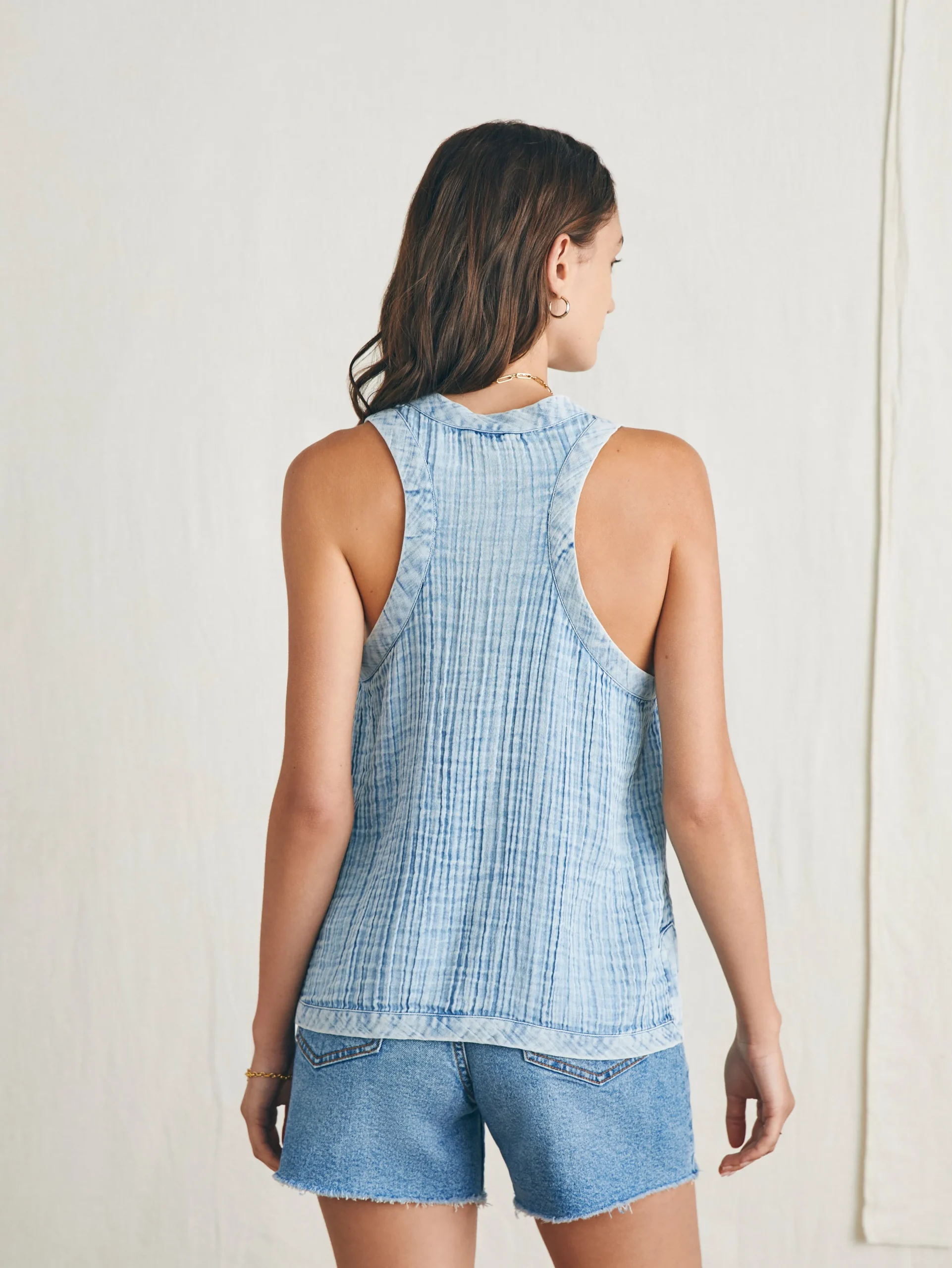 Shirts & Tops^Faherty Brand Dream Cotton Gauze Scoop Neck Tank - Light Indigo Wash