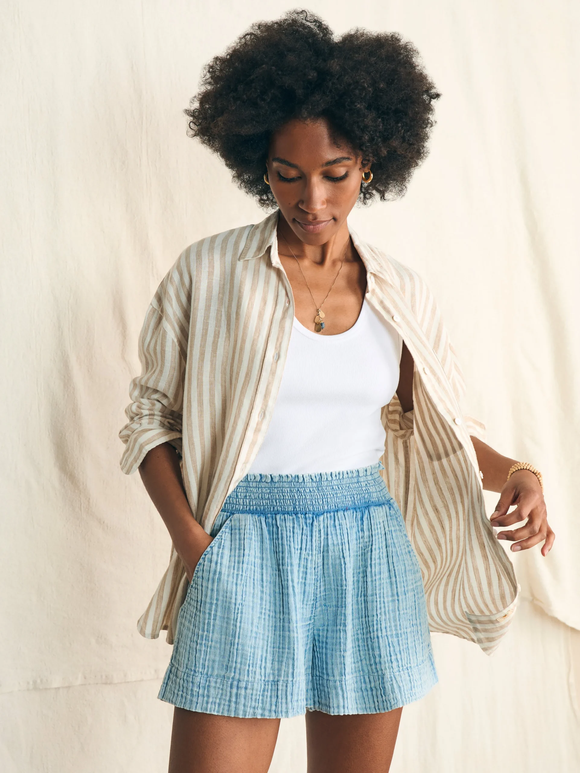 Shorts & Skirts^Faherty Brand Dream Cotton Gauze Short - Light Indigo Wash