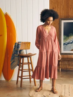 Dresses^Faherty Brand Dream Cotton Gauze Sirene Midi Dress - Kelly Pink