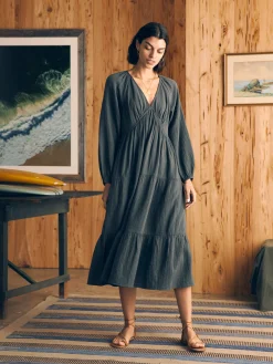 Dresses^Faherty Brand Dream Cotton Gauze Sirene Midi Dress - Washed Black
