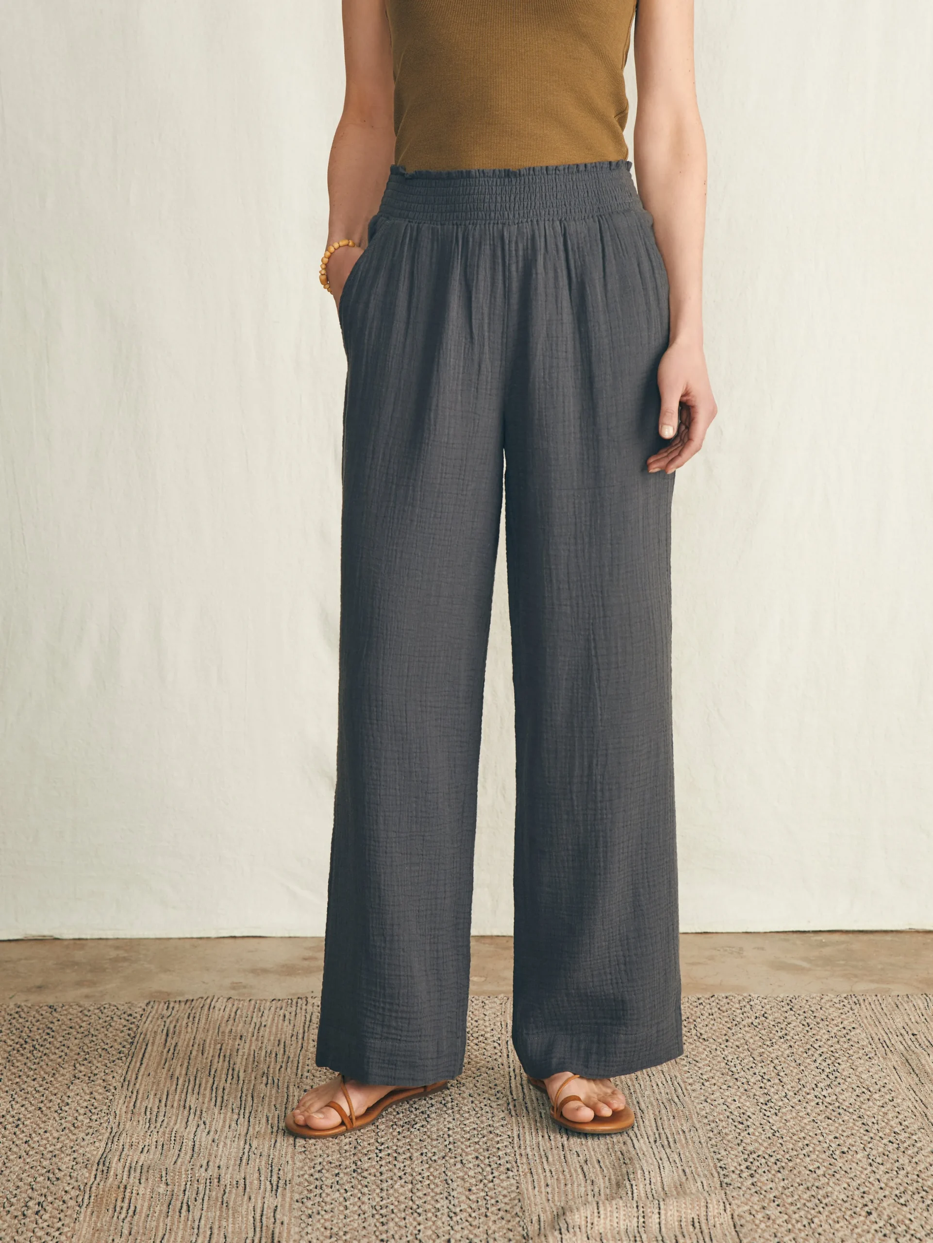 Pants|Swim^Faherty Brand Dream Cotton Gauze Wide Leg Pant - Washed Black