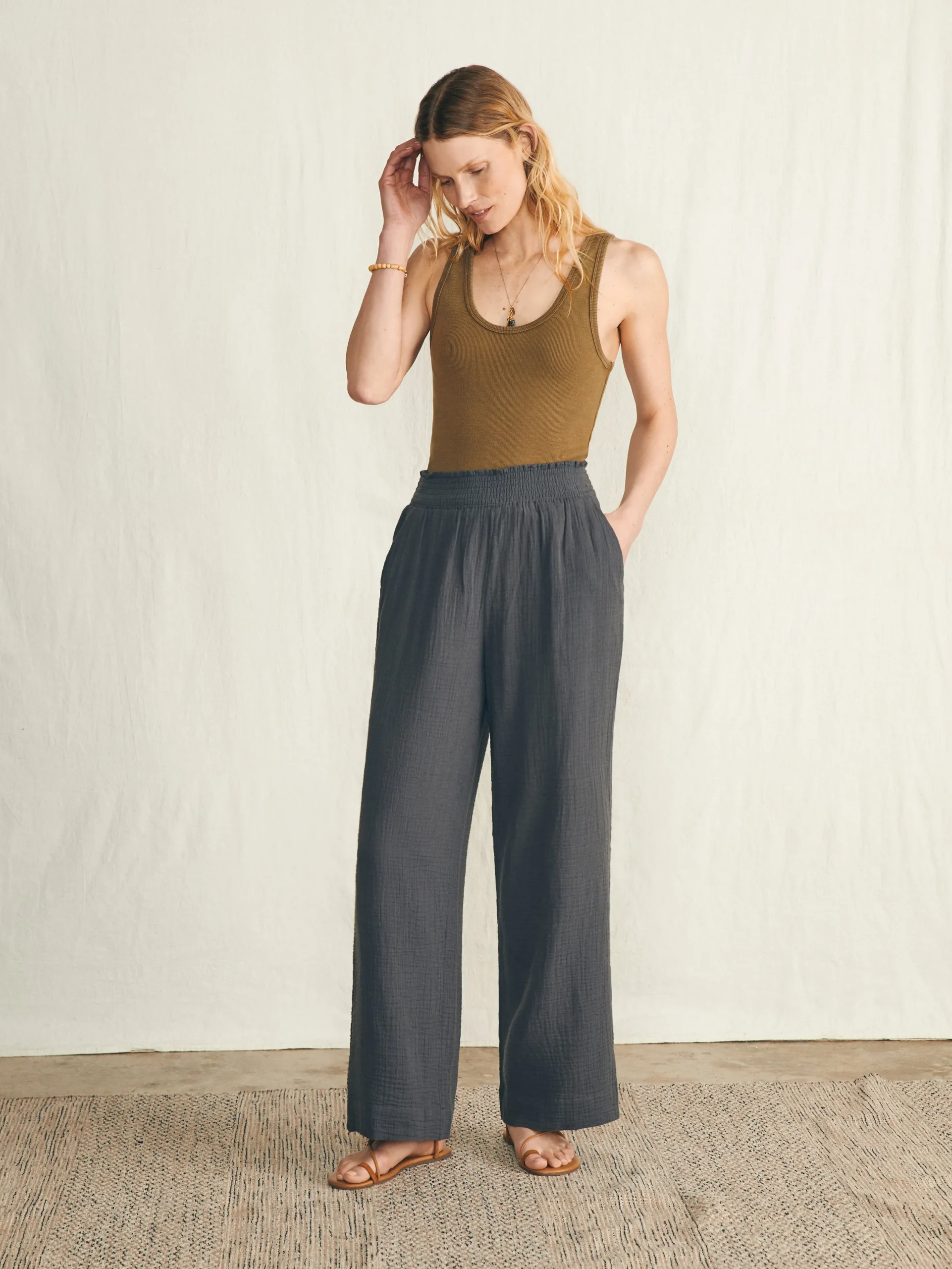 Pants|Swim^Faherty Brand Dream Cotton Gauze Wide Leg Pant - Washed Black
