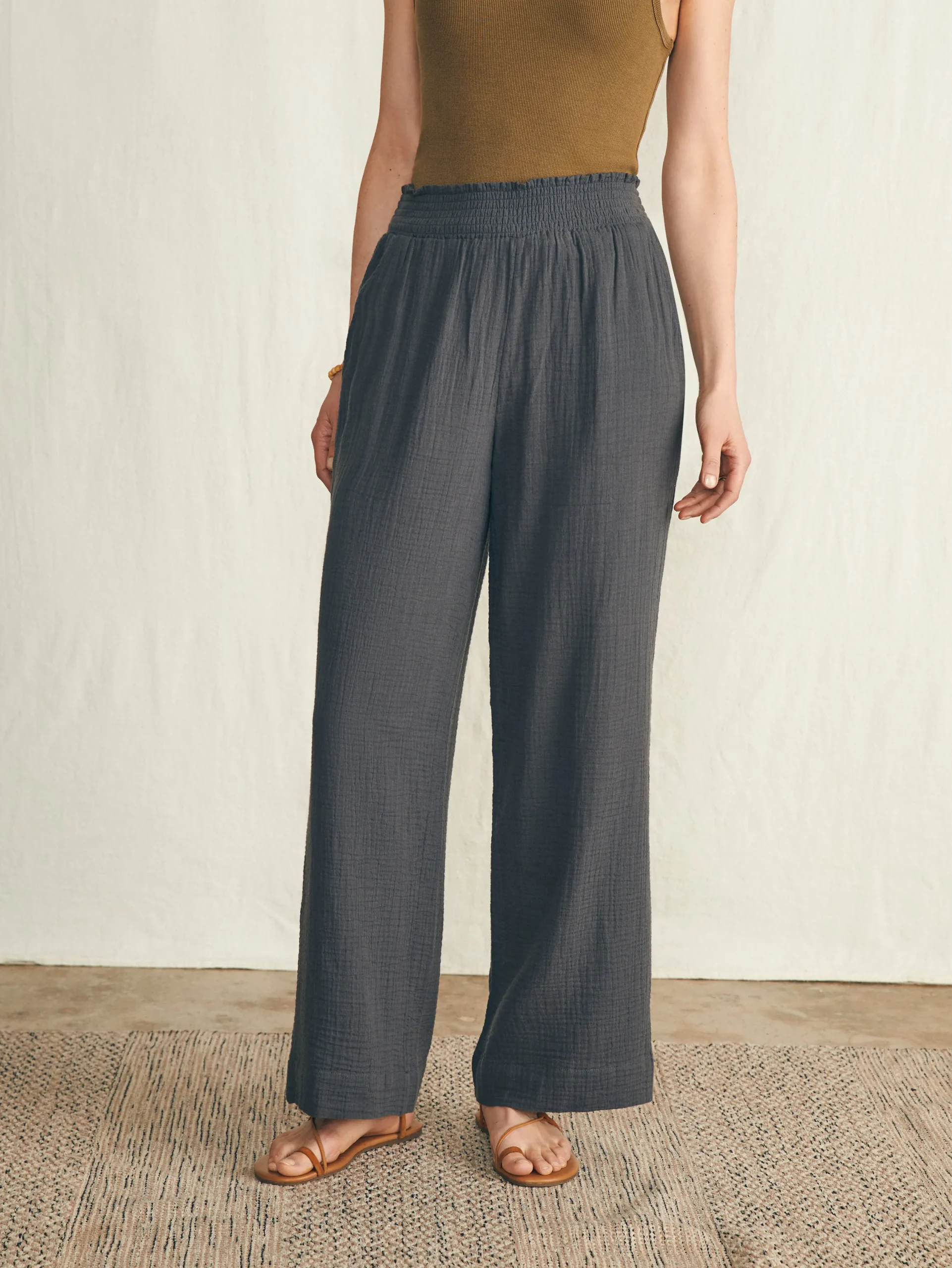 Pants|Swim^Faherty Brand Dream Cotton Gauze Wide Leg Pant - Washed Black