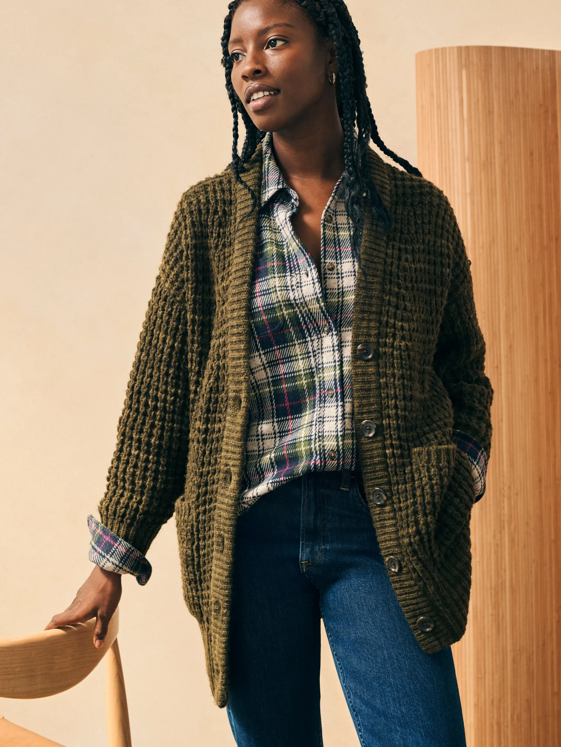 Sweaters^Faherty Brand Frost Waffle Cardigan - Olive
