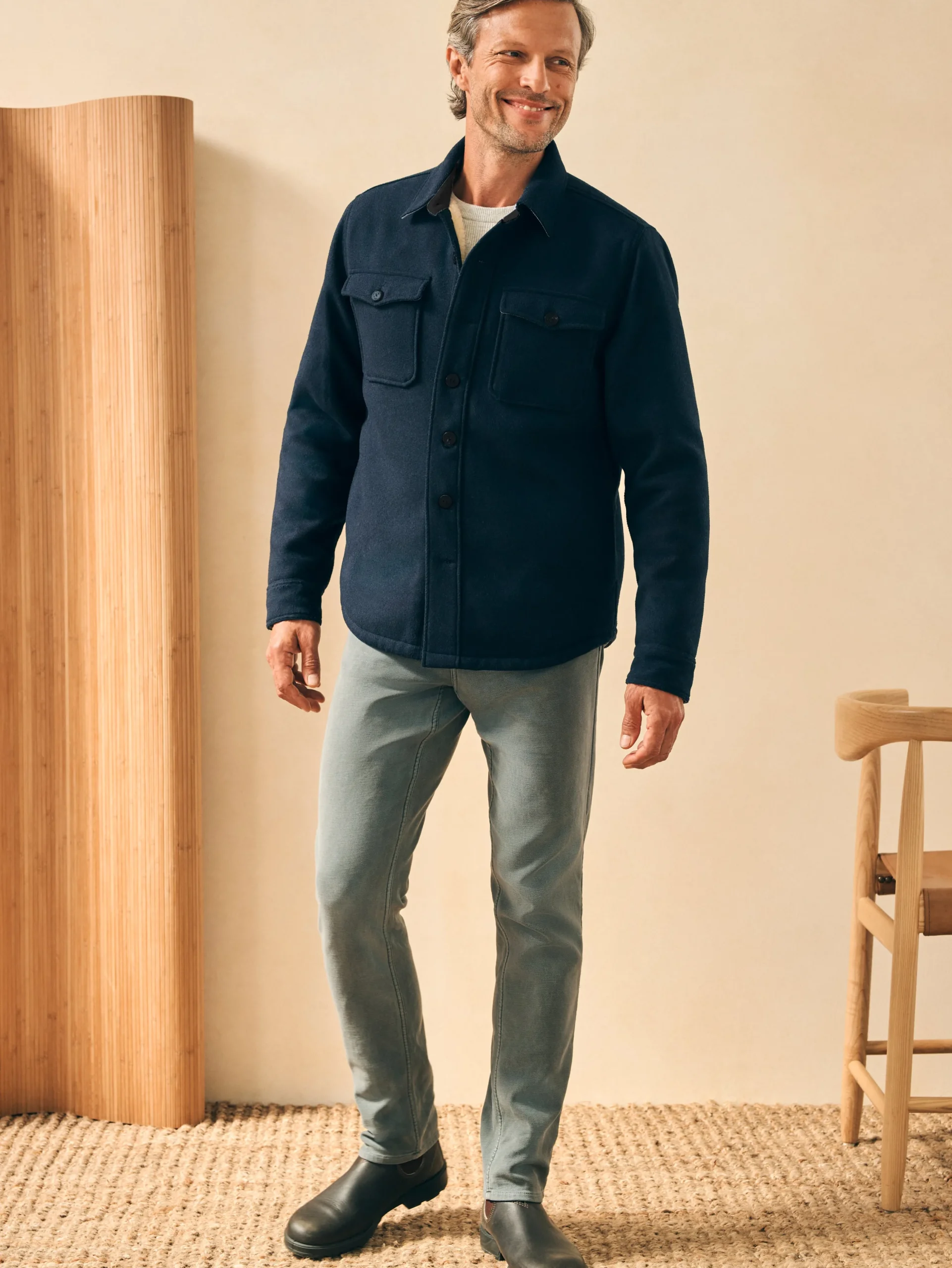 Jackets & Vests^Faherty Brand High Pile Fleece Lined Wool CPO - Navy Shadow Twill