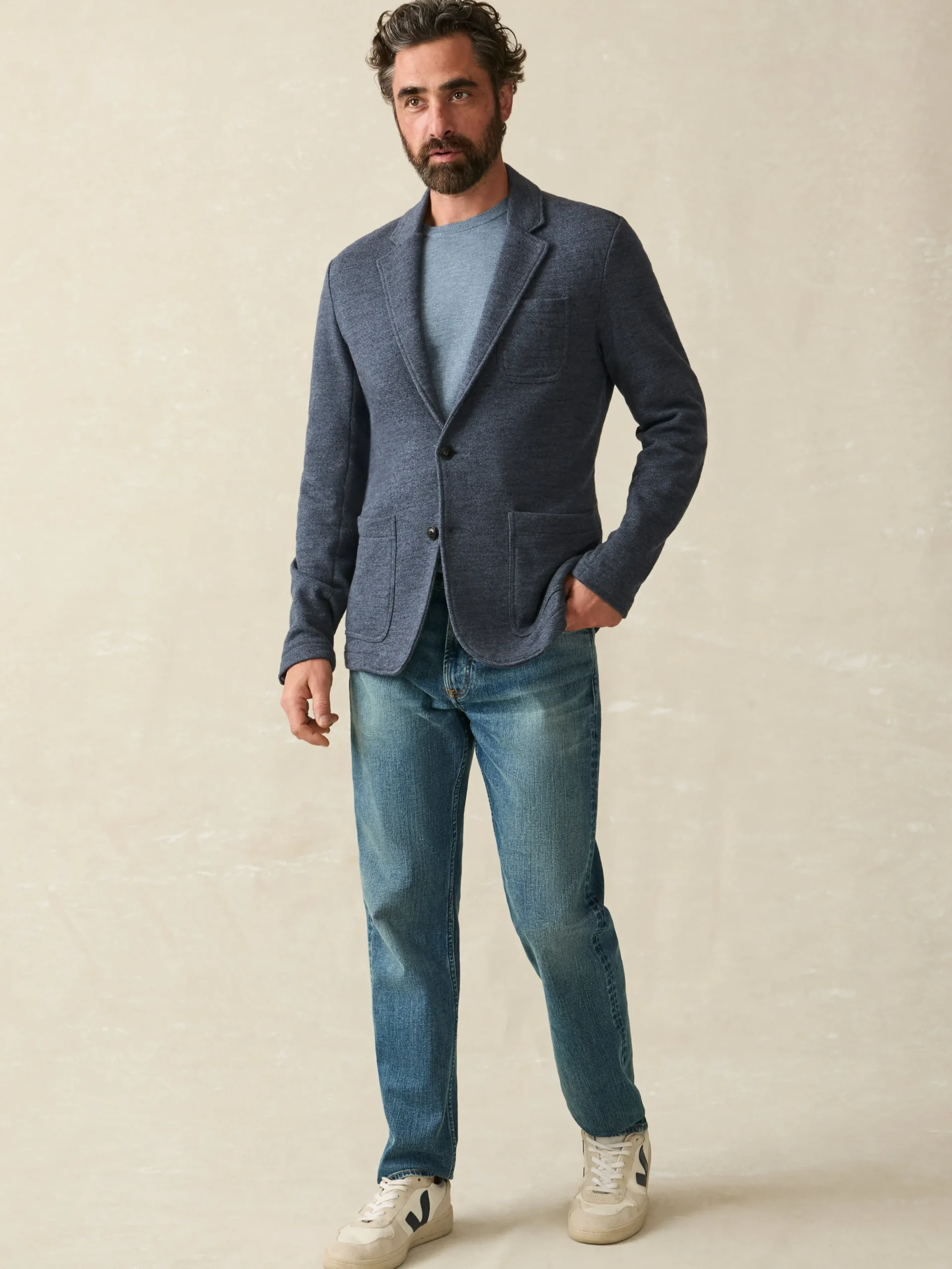 Blazers^Faherty Brand Inlet Knit Blazer - Deep Navy Melange