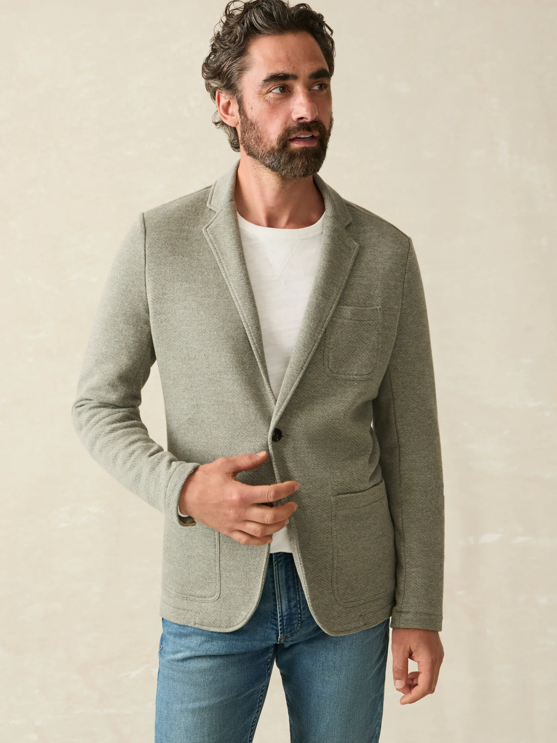 Blazers^Faherty Brand Inlet Knit Blazer - Olive Brush Melange