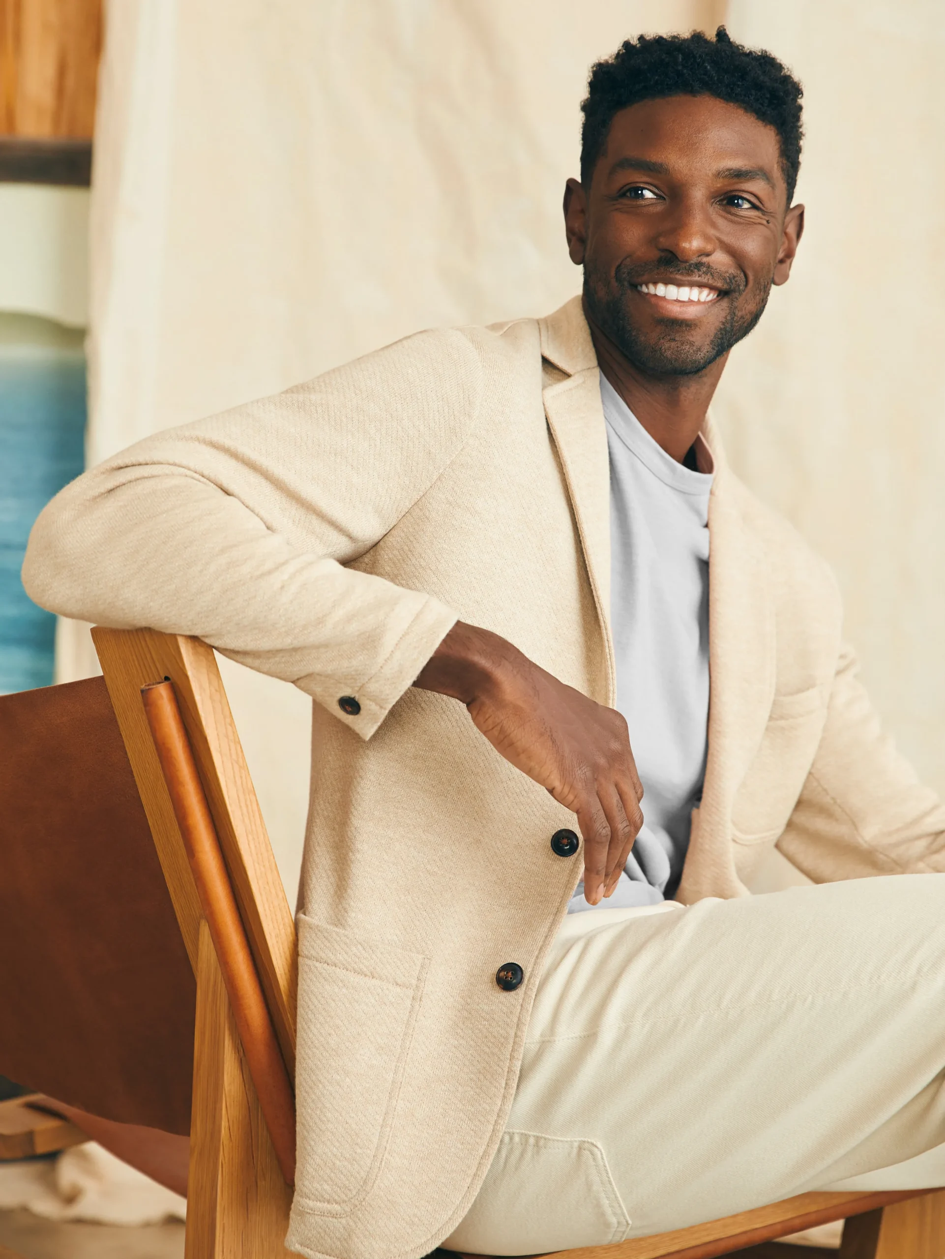 Blazers^Faherty Brand Inlet Knit Blazer (Short) - Khaki Fields Melange