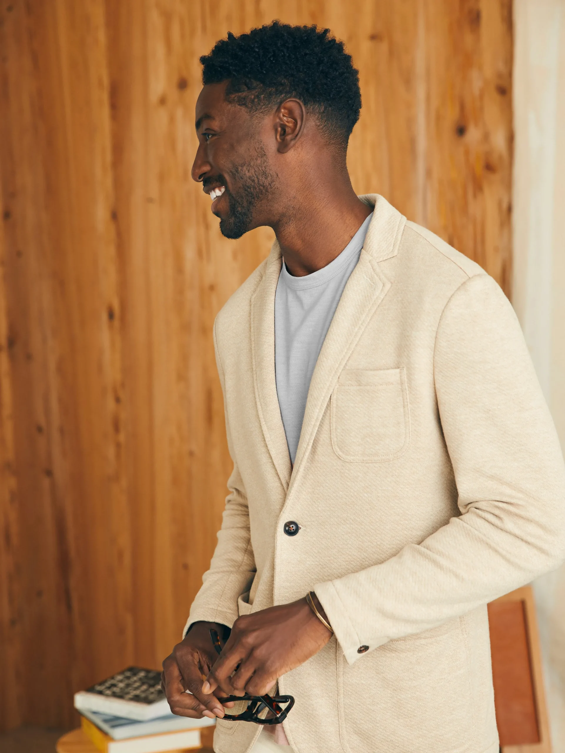 Blazers^Faherty Brand Inlet Knit Blazer (Short) - Khaki Fields Melange