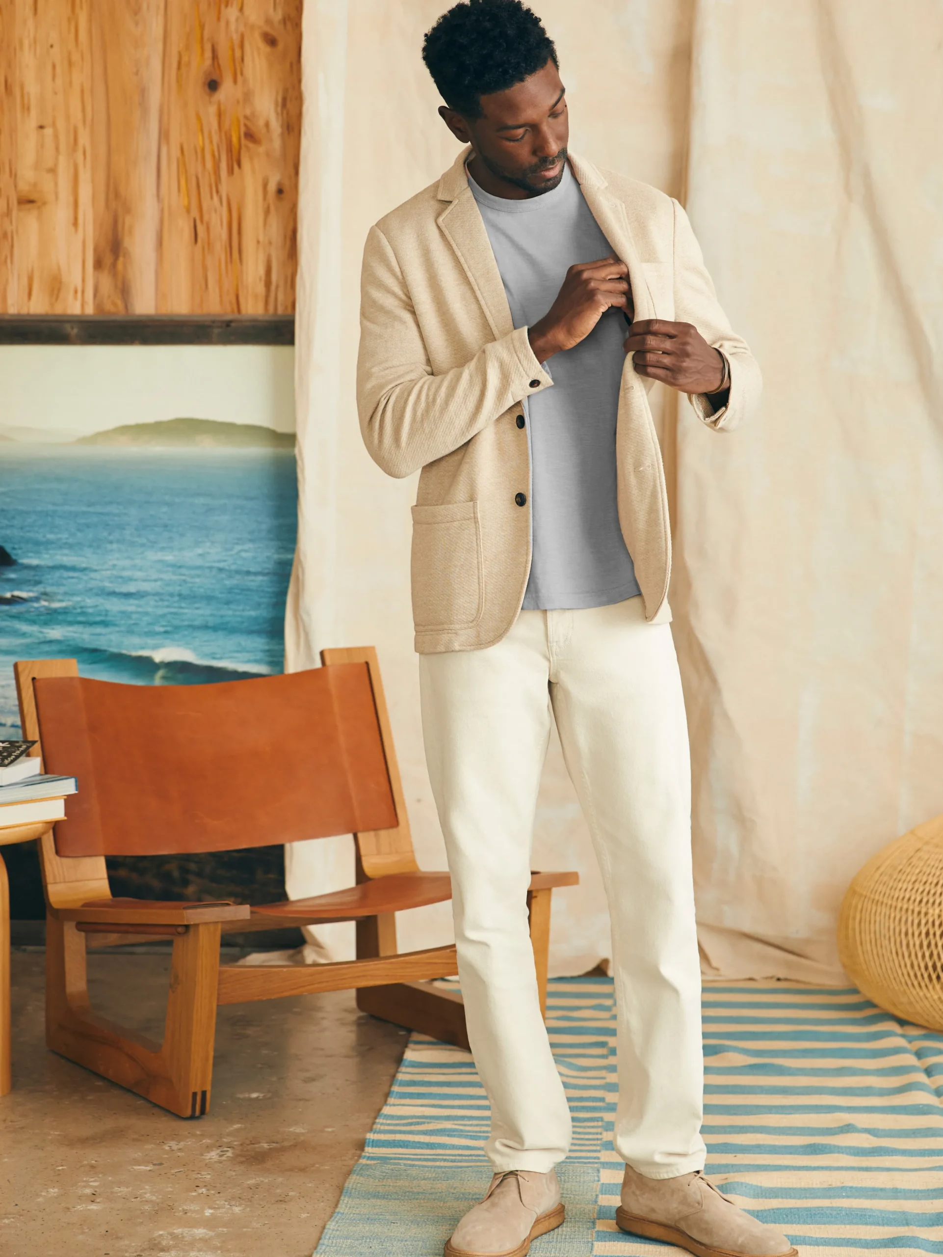 Blazers^Faherty Brand Inlet Knit Blazer (Short) - Khaki Fields Melange