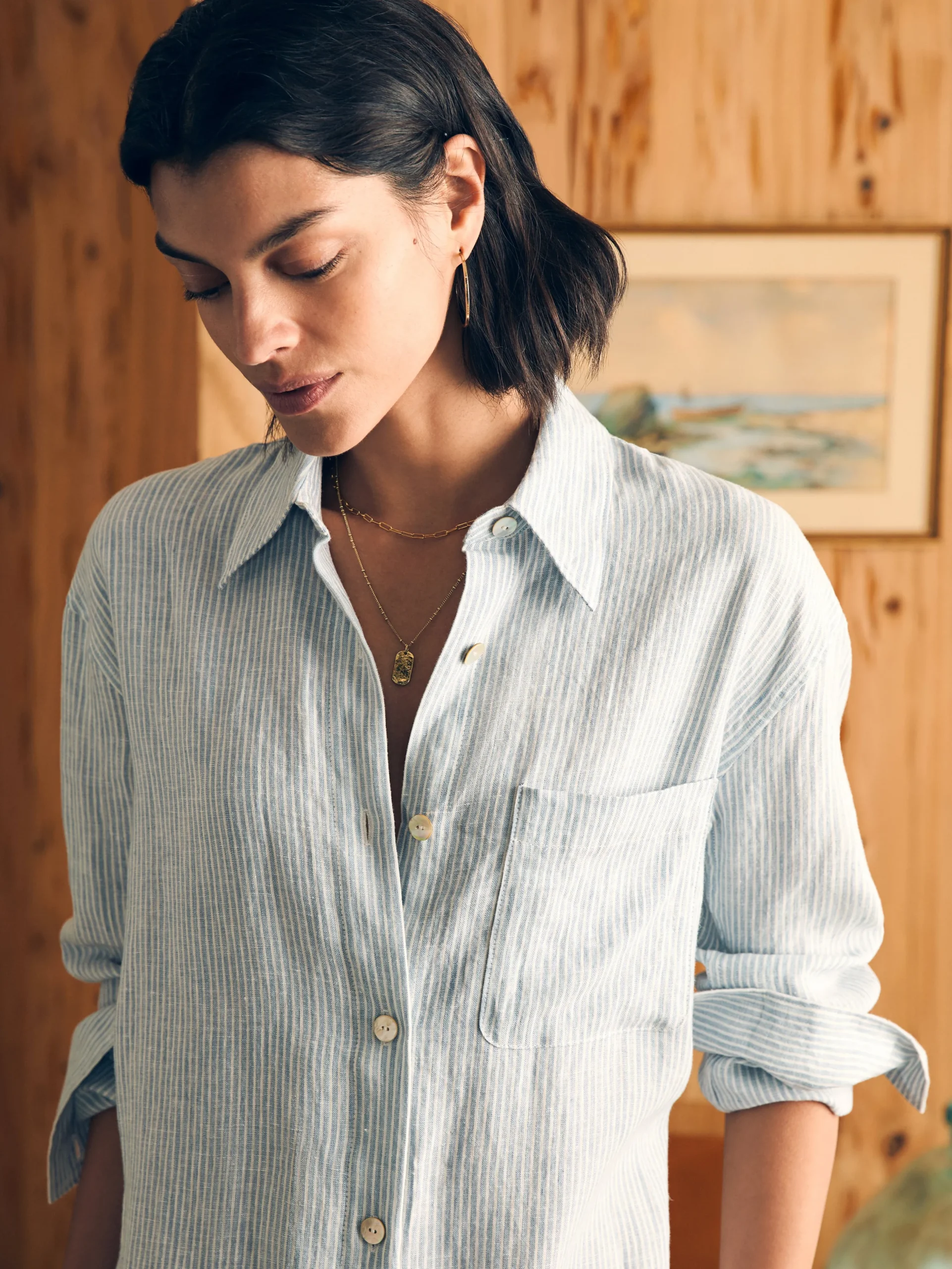 Dresses^Faherty Brand Laguna Linen Midi Dress - Ocean View Stripe