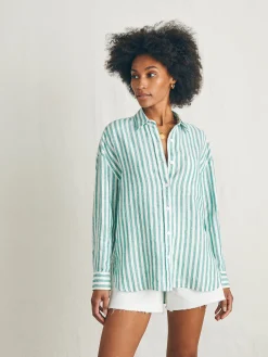 Shirts & Tops^Faherty Brand Laguna Linen Relaxed Shirt - Bottle Green Lucy Stripe