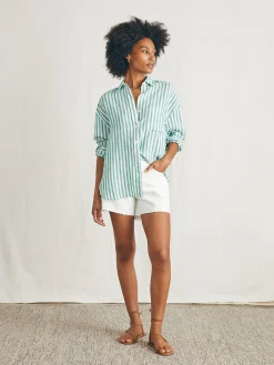Shirts & Tops^Faherty Brand Laguna Linen Relaxed Shirt - Bottle Green Lucy Stripe
