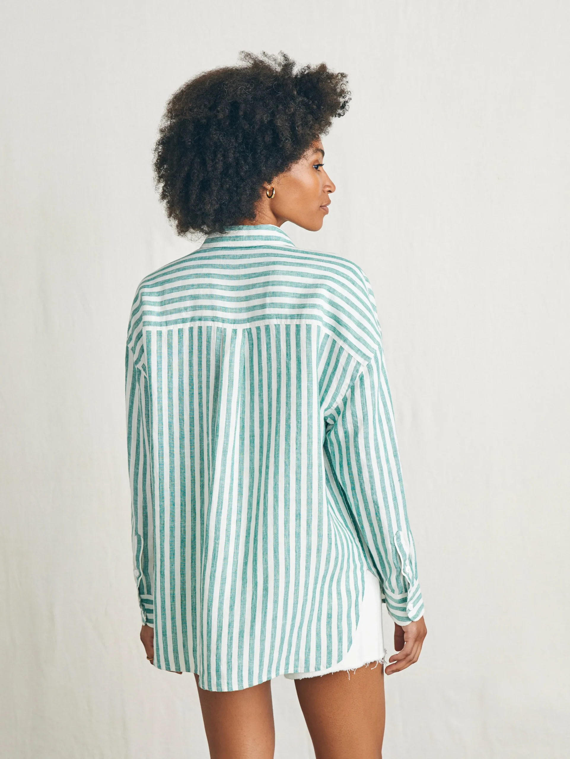 Shirts & Tops^Faherty Brand Laguna Linen Relaxed Shirt - Bottle Green Lucy Stripe