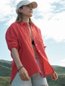 Shirts & Tops^Faherty Brand Laguna Linen Relaxed Shirt - Poppy Red