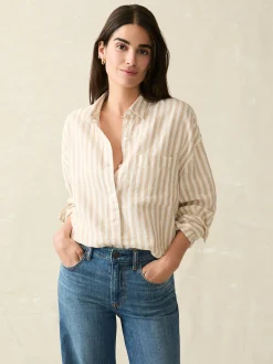 Shirts & Tops^Faherty Brand Laguna Linen Relaxed Shirt - Tan Lucy Stripe