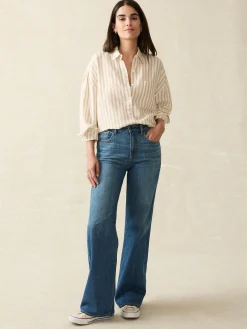 Shirts & Tops^Faherty Brand Laguna Linen Relaxed Shirt - Tan Lucy Stripe