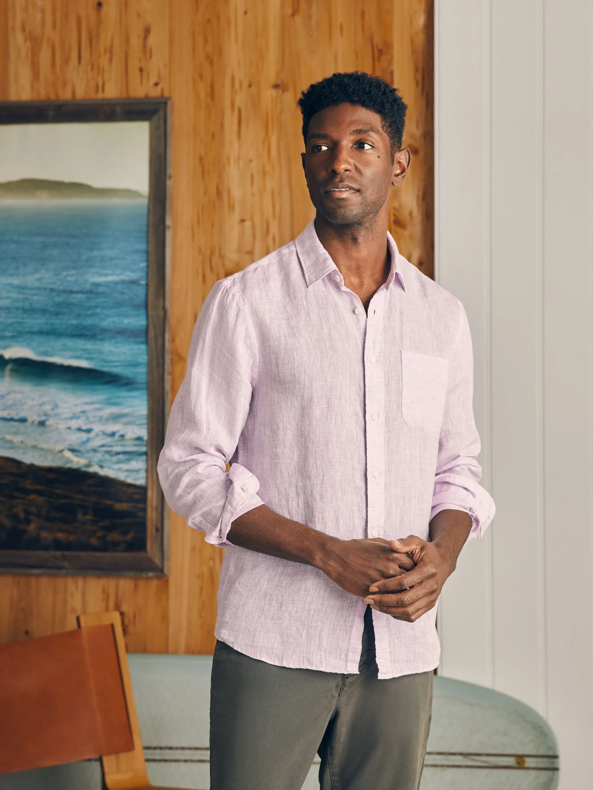Shirts^Faherty Brand Laguna Linen Shirt - Lavender Melange