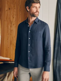 Shirts^Faherty Brand Laguna Linen Shirt - Storm Navy