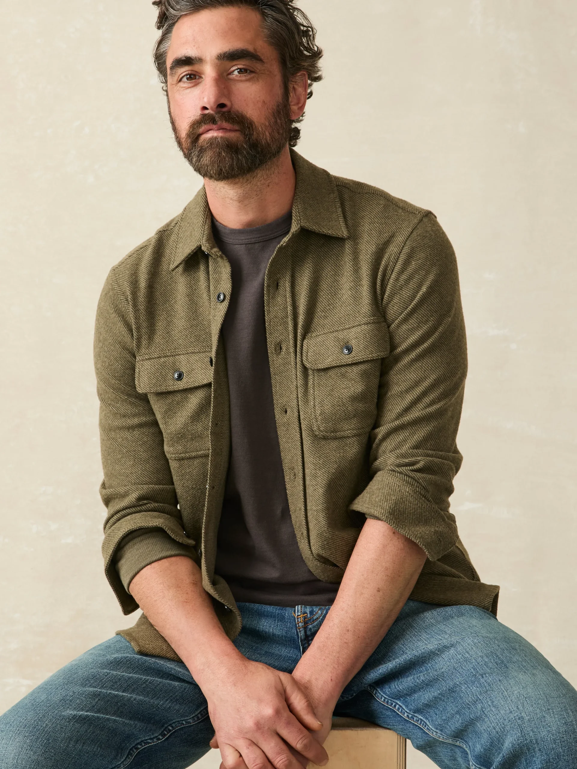 Shirts^Faherty Brand Legend™ Sweater Shirt - Olive Melange Twill