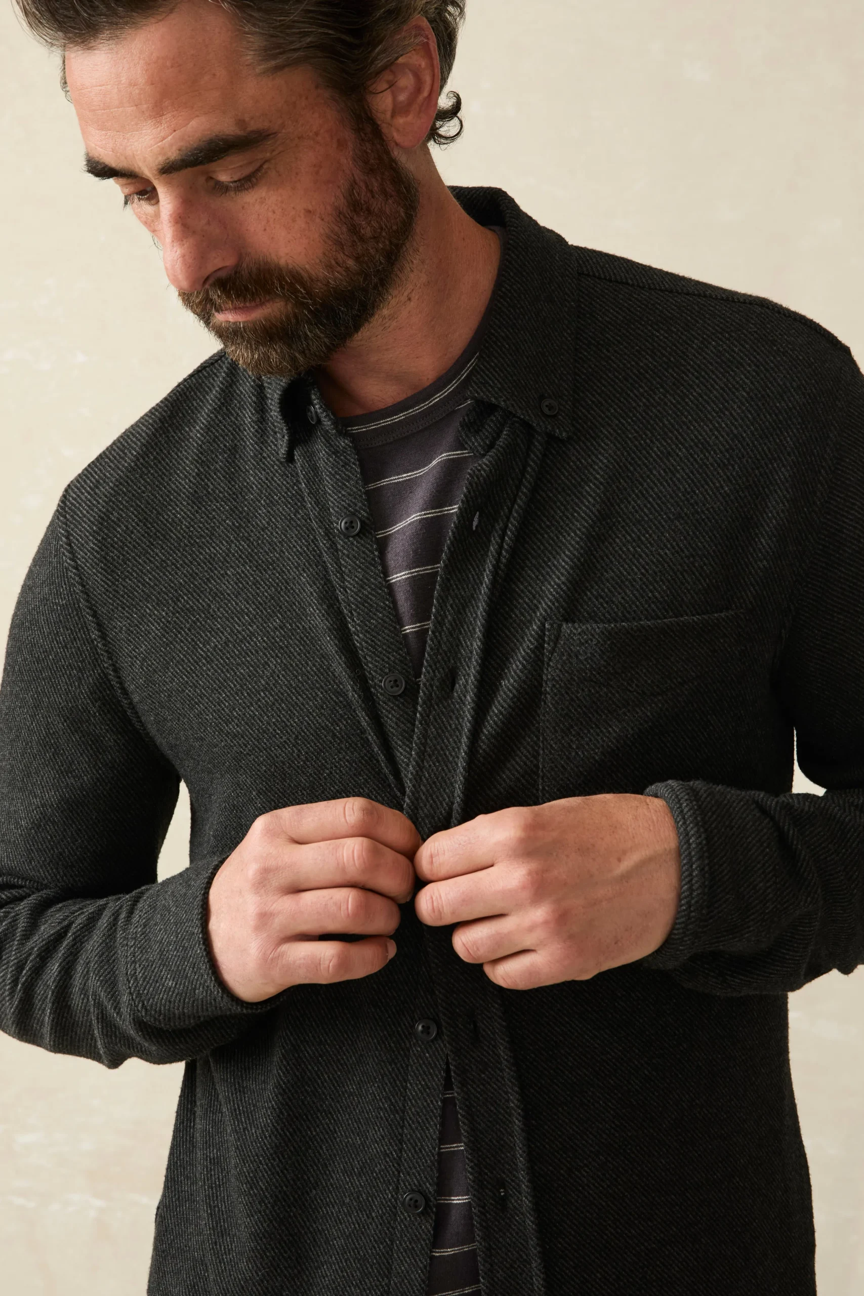 Shirts^Faherty Brand Legend™ Sweater Shirt (Single Pocket) - Heathered Black Twill